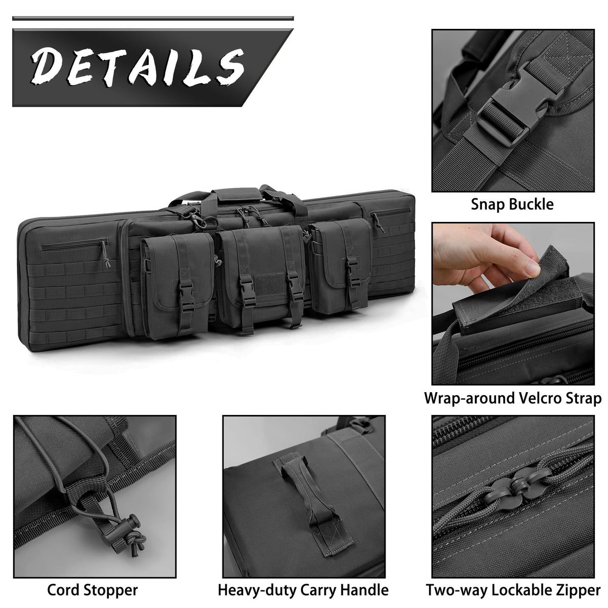 WINCENT 46 Inch Padded Tactical Double Long Rifle Bag w/ Exterior Pockets, Black - VMInnovations