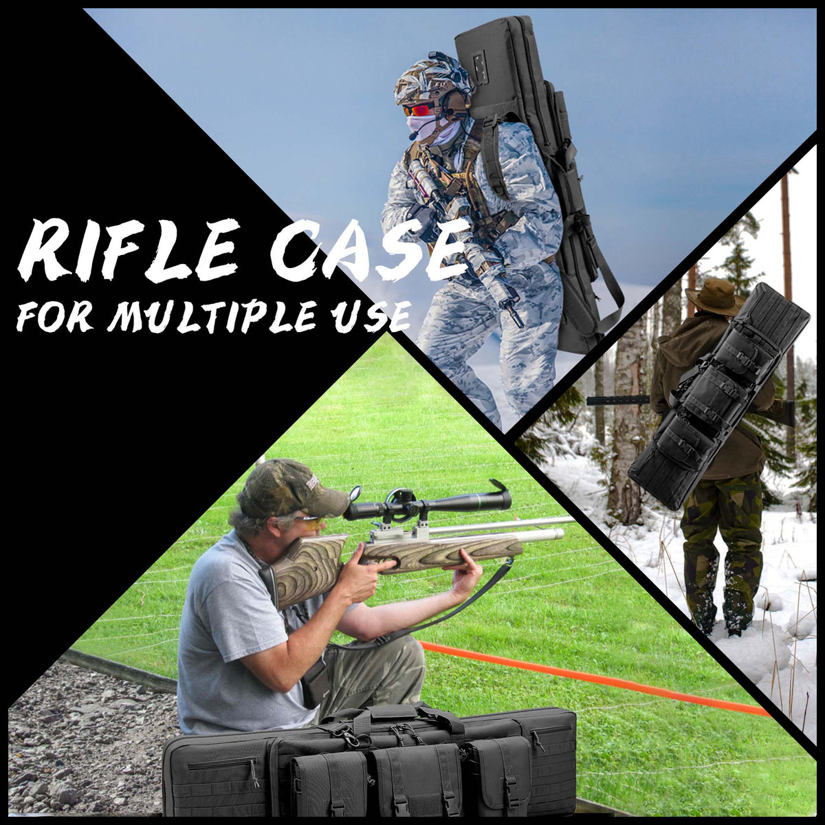 WINCENT 46 Inch Padded Tactical Double Long Rifle Bag w/ Exterior Pockets, Black - VMInnovations