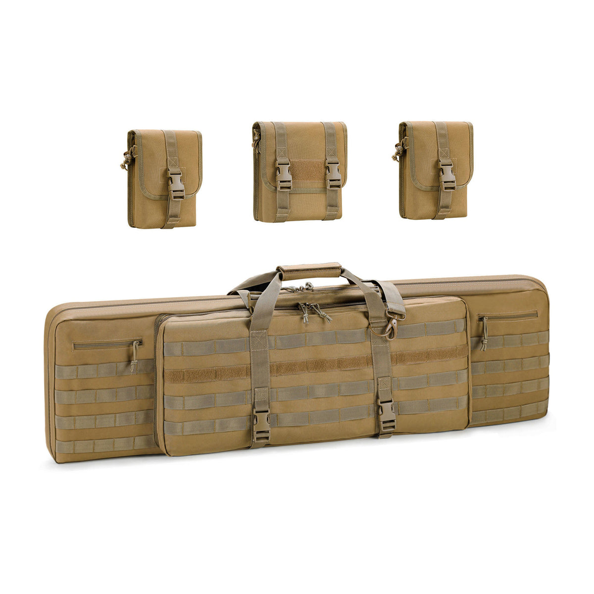 WINCENT 46 Inch Padded Tactical Double Long Rifle Bag w/ Exterior Pockets, Tan - VMInnovations