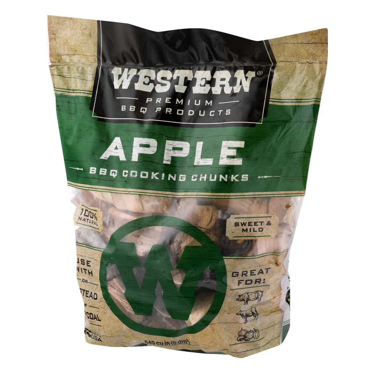 Western BBQ 28084 549 cu in. Premium Apple Wood BBQ Grill/Smoker Cooking Chunks