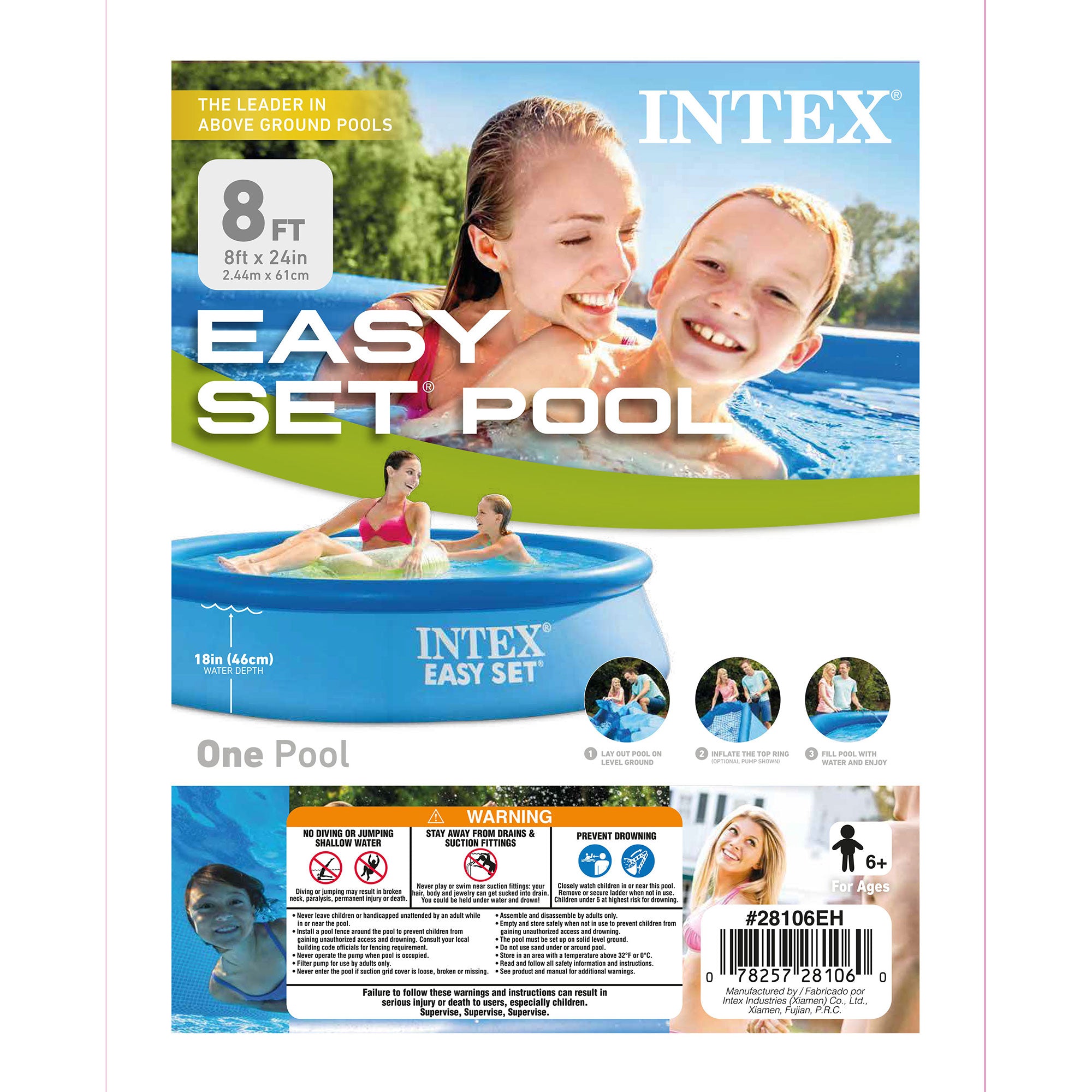 Intex 28106EH 8Ft X 24In Inflatable Outdoor Swimming Pool and Chlorine Tabs