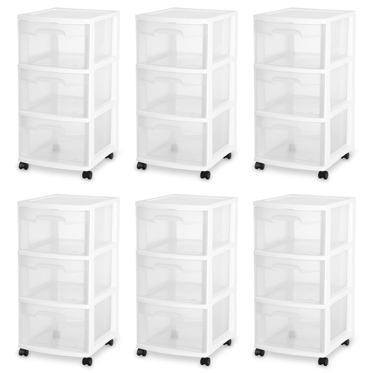 Sterilite 3-Drawer Rolling Caster Wheel Home Organizer Storage Cart (6 Pack)