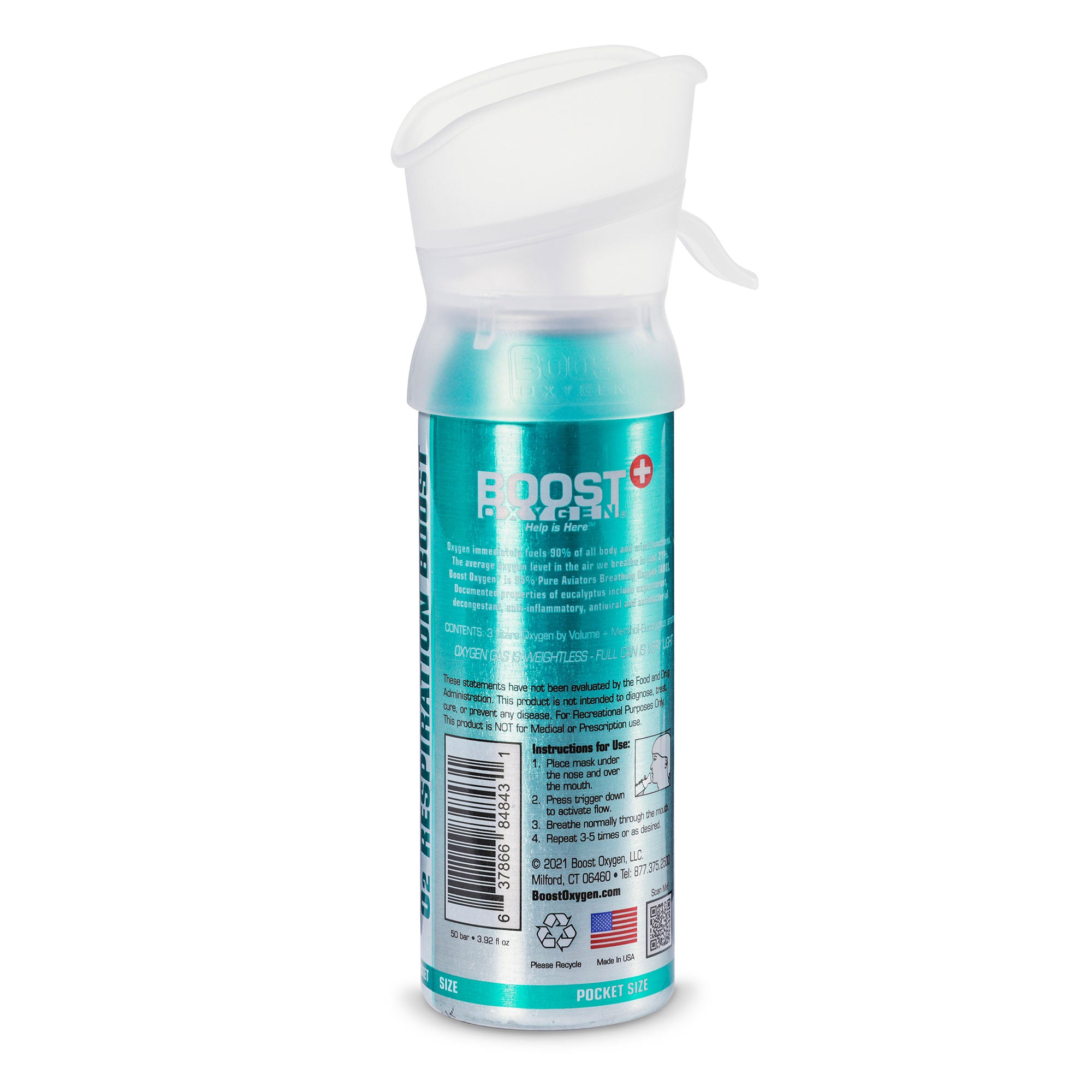 Boost Oxygen 3 Liter Pocket Sized Canned Oxygen w/Mouthpiece, Menthol Eucalyptus - VMInnovations