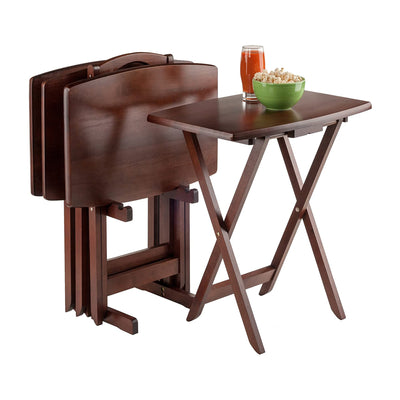 Winsome Dylan Wood 5 Piece Over Sized Folding TV Tray Table Set & Stand, Walnut