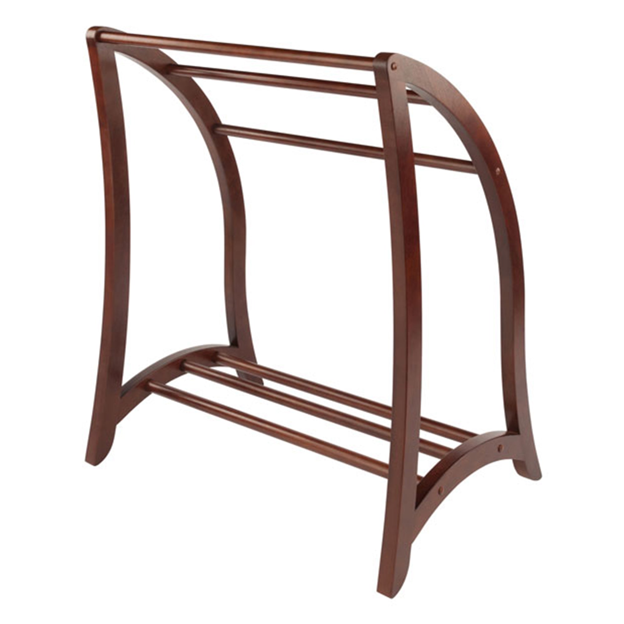 Winsome 36 Inch Tall Wooden Betsy 3 Rod Blanket Storage Organizer Rack, Walnut
