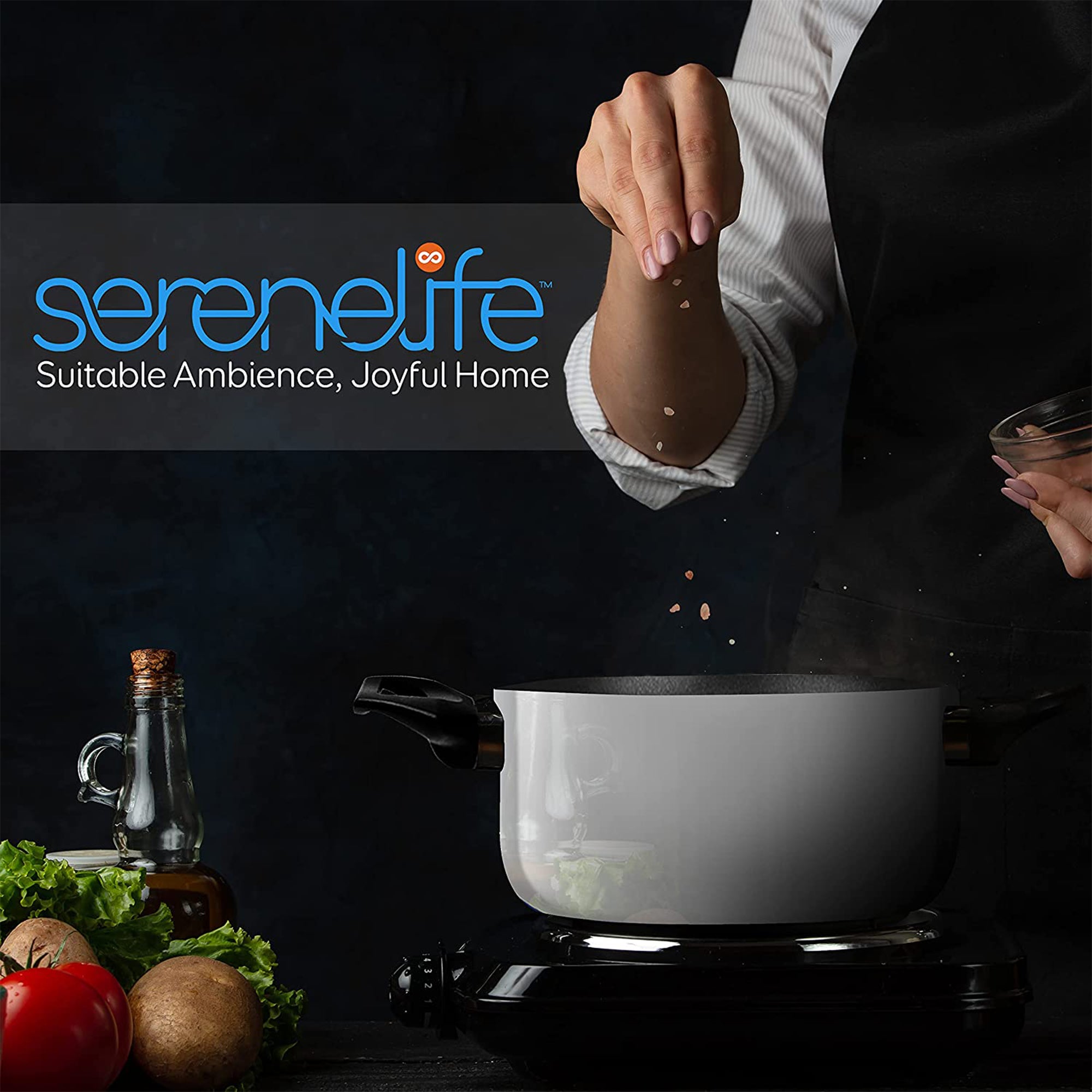 SereneLife 15 Pc Pots & Pans Home Non Stick Chef Kitchenware Cookware (Open Box)