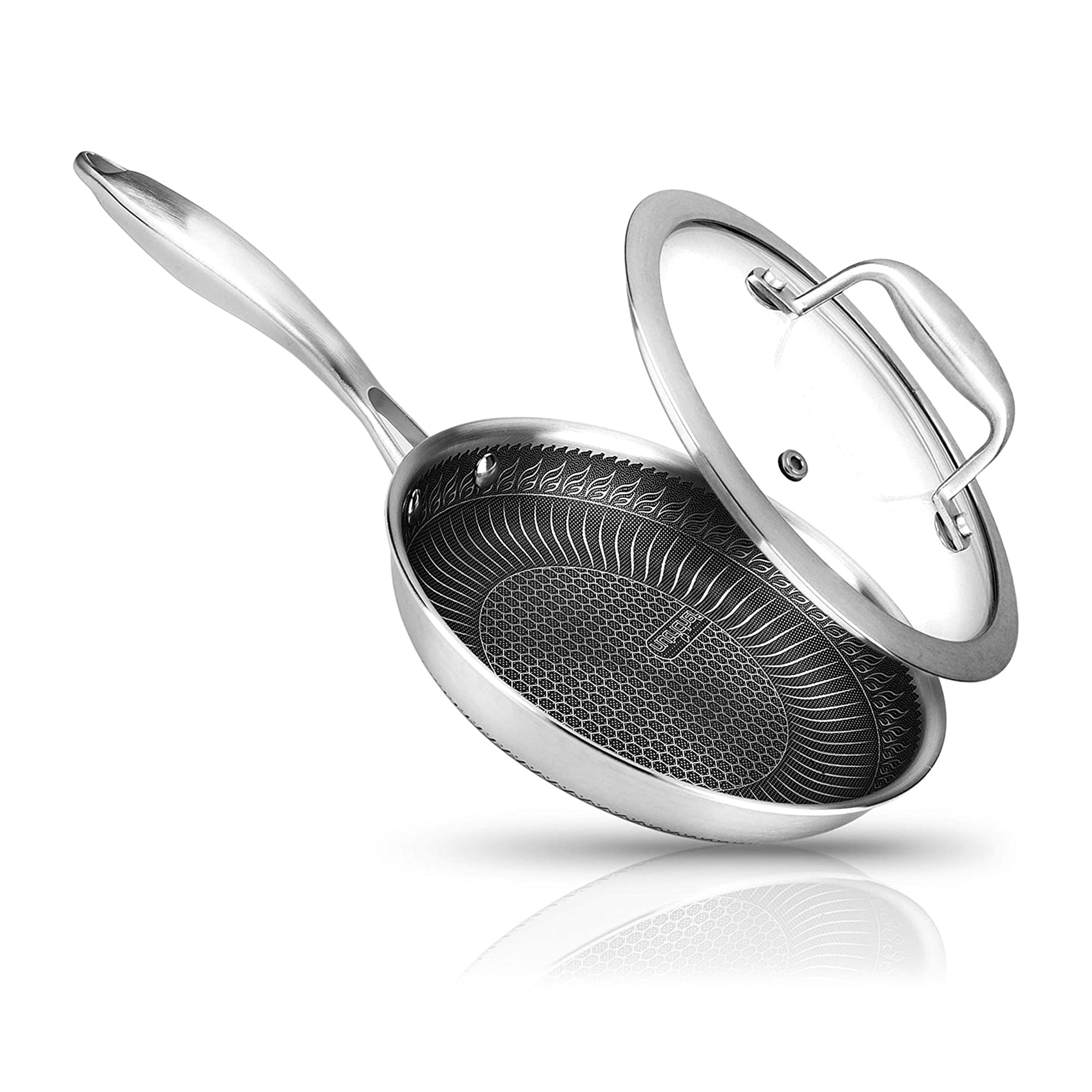 NutriChef 8in Nonstick Tri Ply Stainless Steel Pan & 8 Piece Nonstick Pan Set