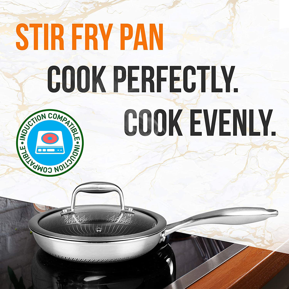 NutriChef 8in Nonstick Tri Ply Stainless Steel Pan & 8 Piece Nonstick Pan Set