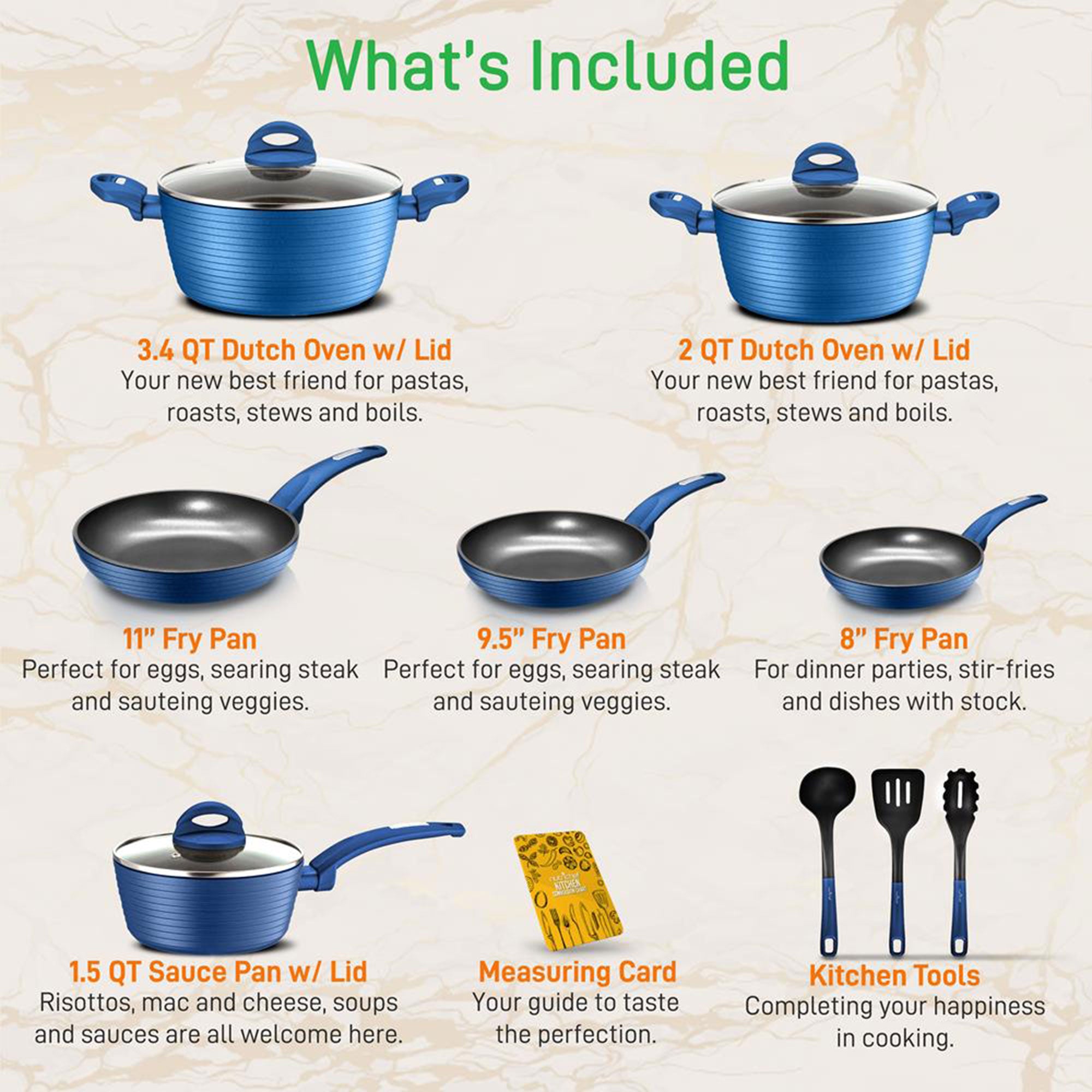 NutriChef Ridge Line Nonstick Cookware Pots Pan, 12Pc Set, Blue (Open Box) - VMInnovations