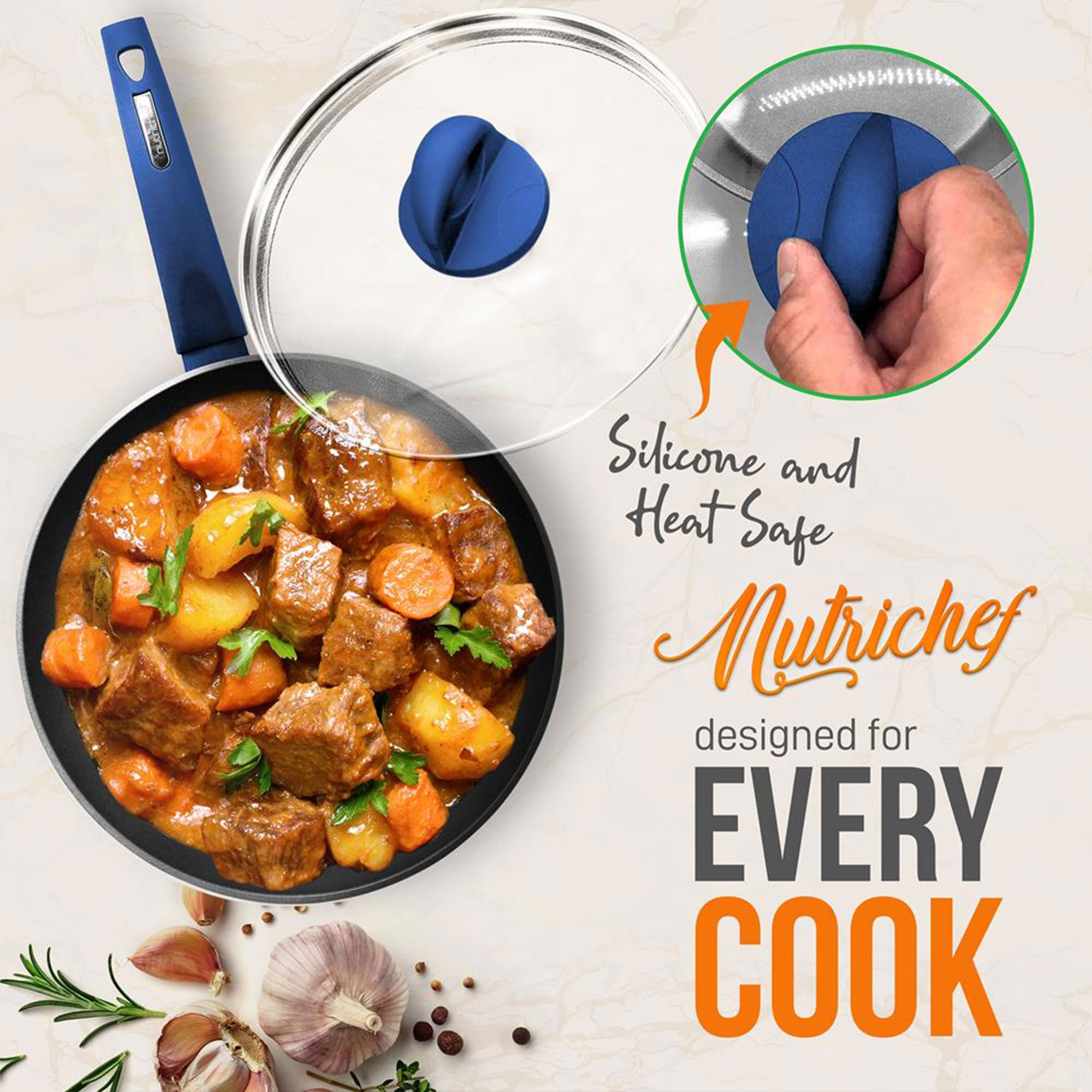 NutriChef Ridge Line Nonstick Cookware Pots Pan, 12Pc Set, Blue (Open Box) - VMInnovations