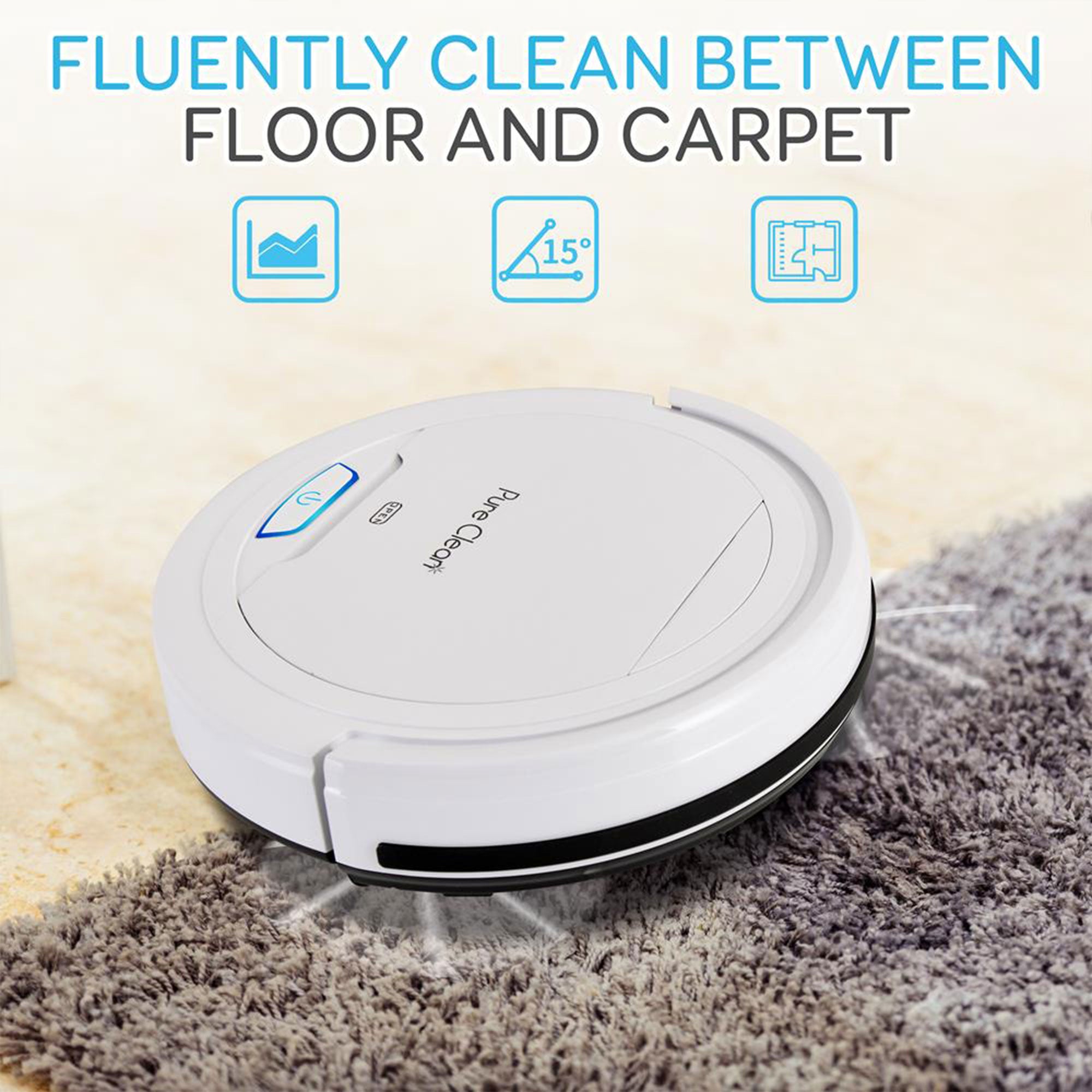 Pure Clean Smart Automatic Robot Vacuum, Cordless Vacuum Cleaner for Home, Gray - VMInnovations