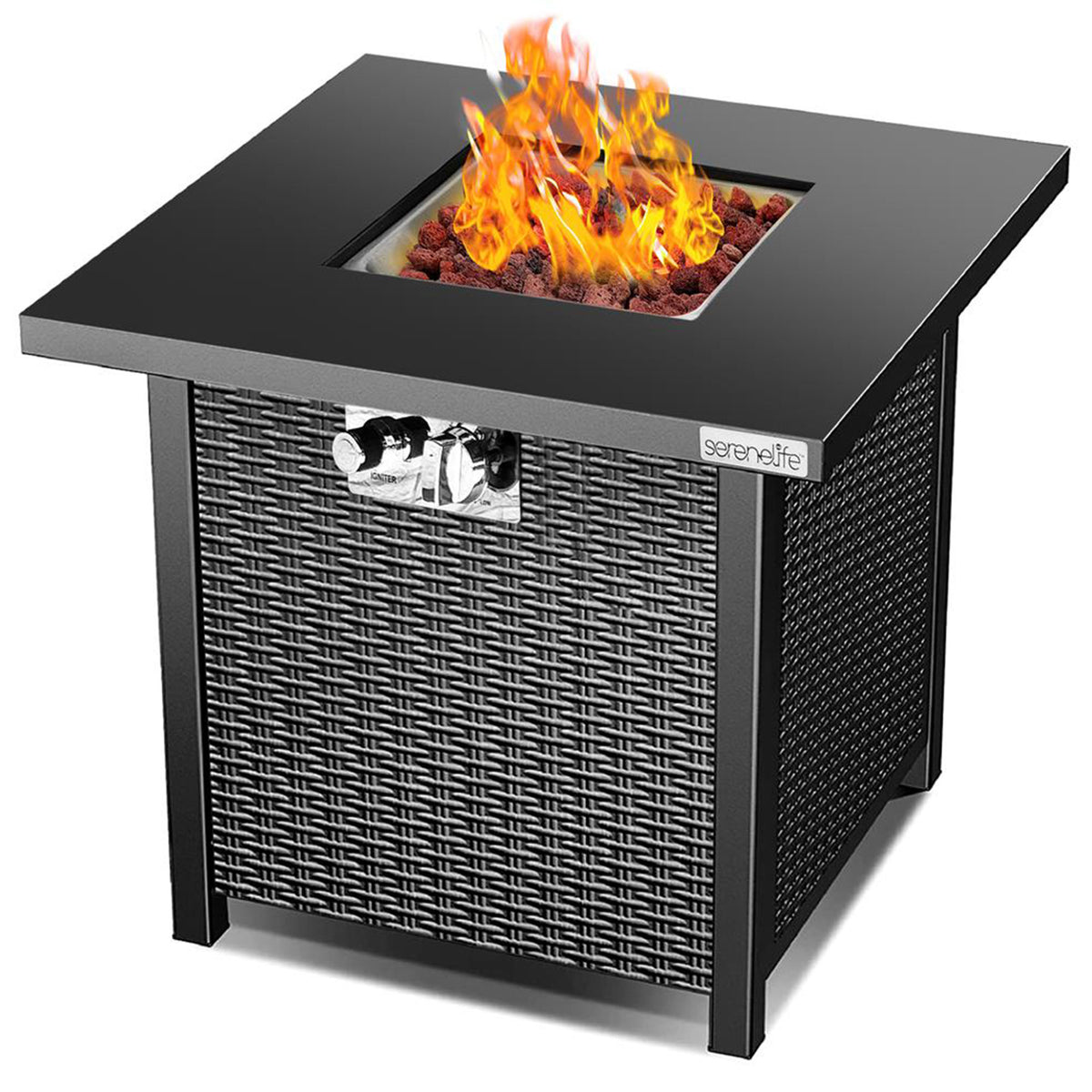 SereneLife Outdoor 40,000 BTU Propane Gas Ignition Patio Fire Pit Table w/ Cover - VMInnovations
