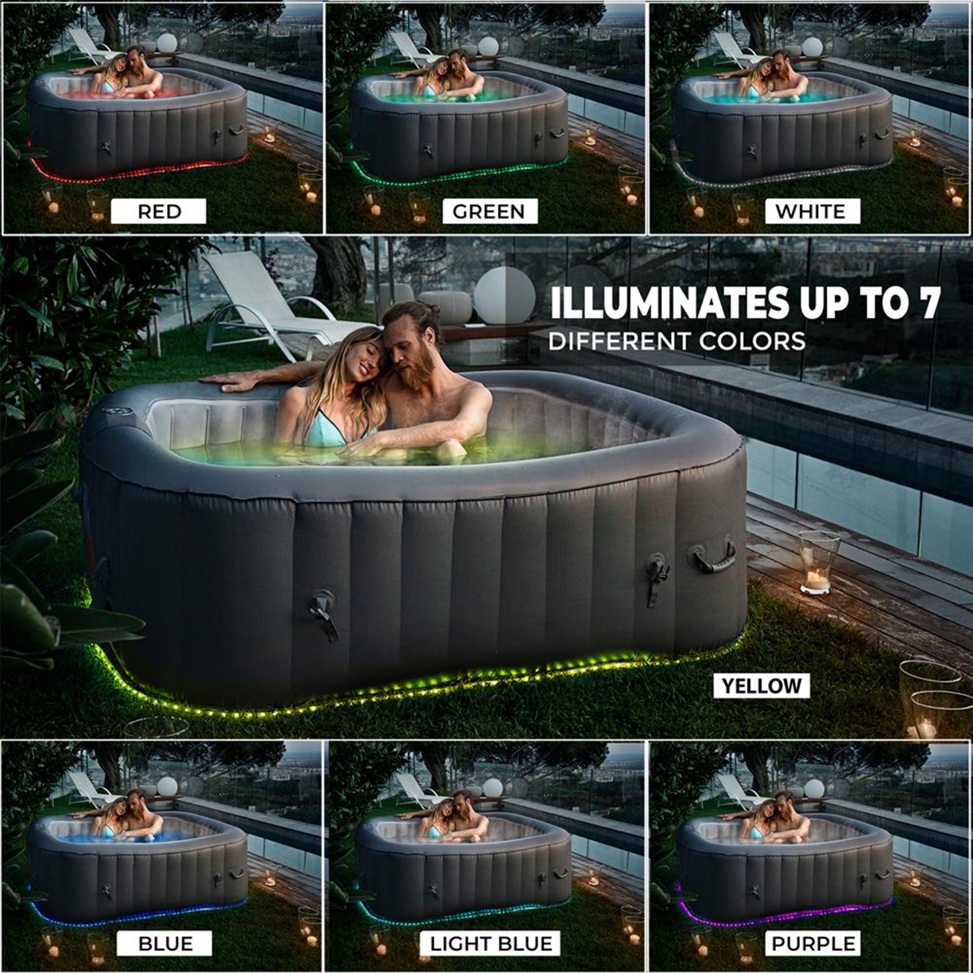 SereneLife Outdoor Portable 6 Person Inflatable Square Hot Tub with Bubble Jets - VMInnovations