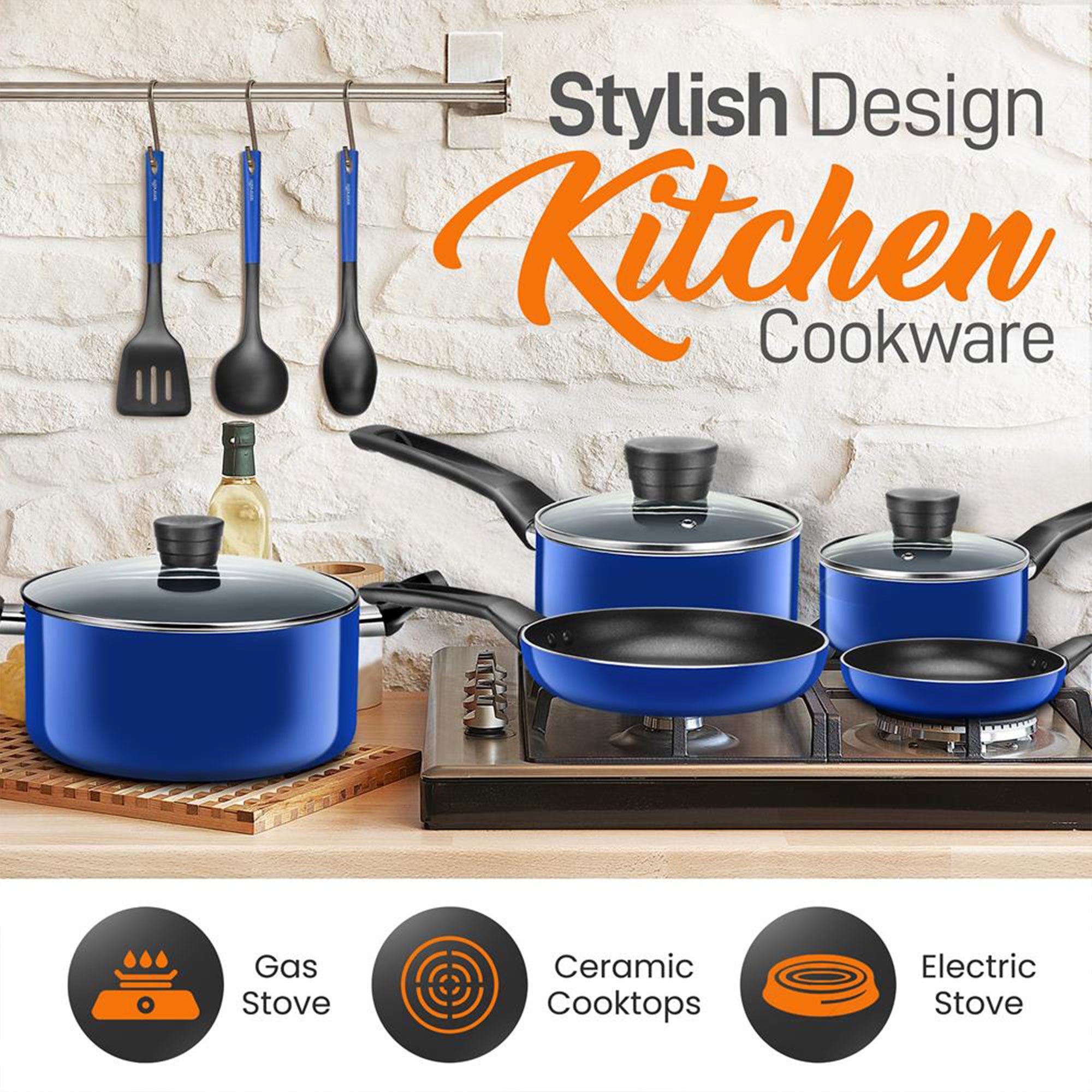 SereneLife 11 Piece Pots and Pans Non Stick Chef Kitchenware Cookware Set (Used) - VMInnovations