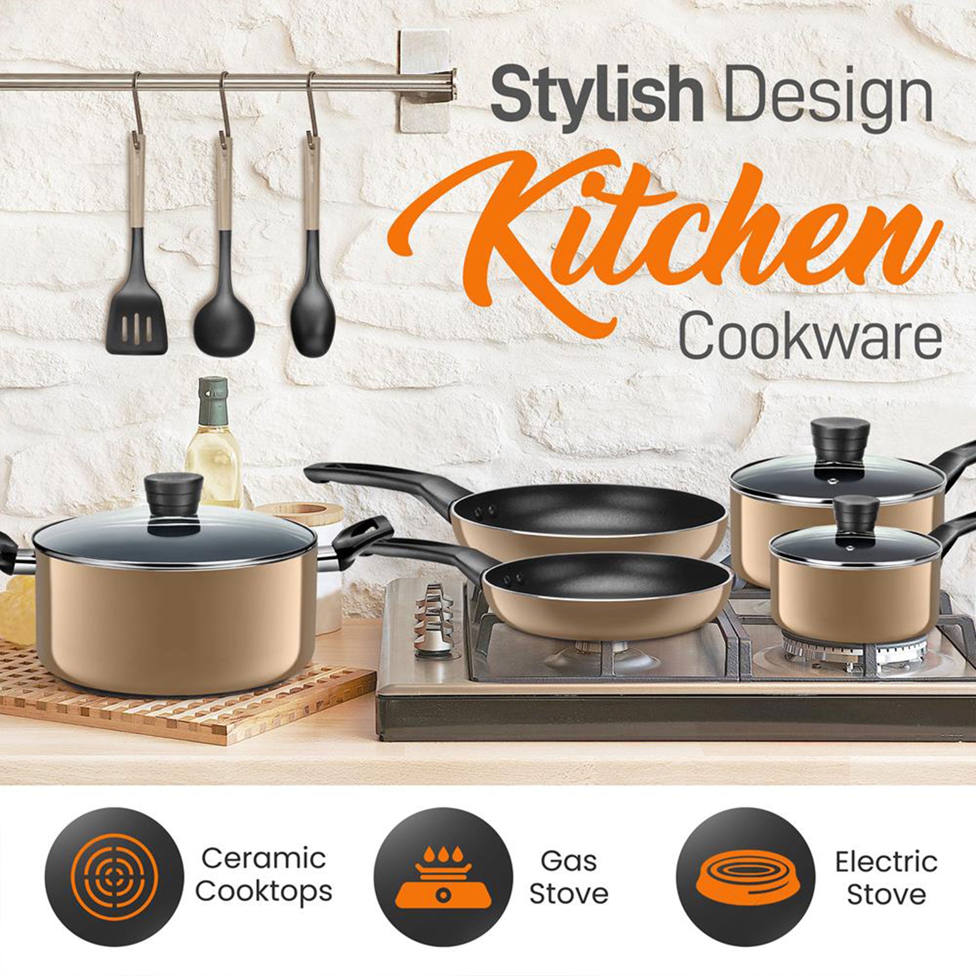 SereneLife 11Pc Pots and Pans Non Stick Chef Kitchenware Cookware Set (Open Box) - VMInnovations