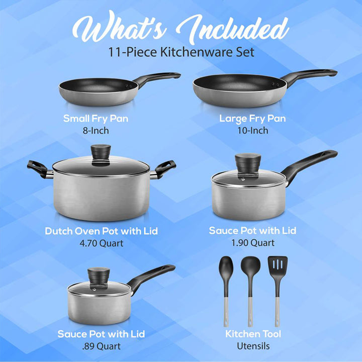 SereneLife 11 Pc Pots & Pans Non Stick Chef Kitchenware Cookware Set (Open Box) - VMInnovations