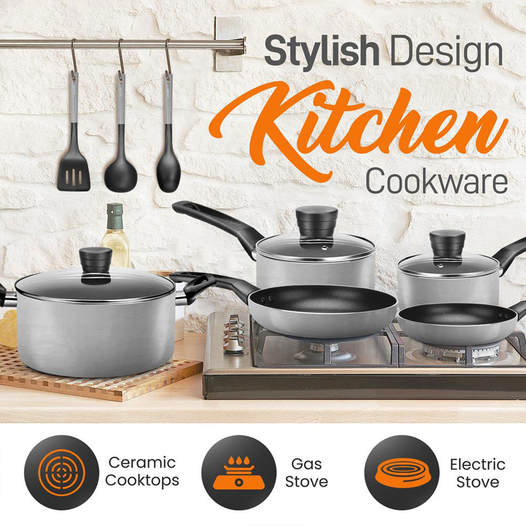 SereneLife 11 Pc Pots & Pans Non Stick Chef Kitchenware Cookware Set (Open Box) - VMInnovations