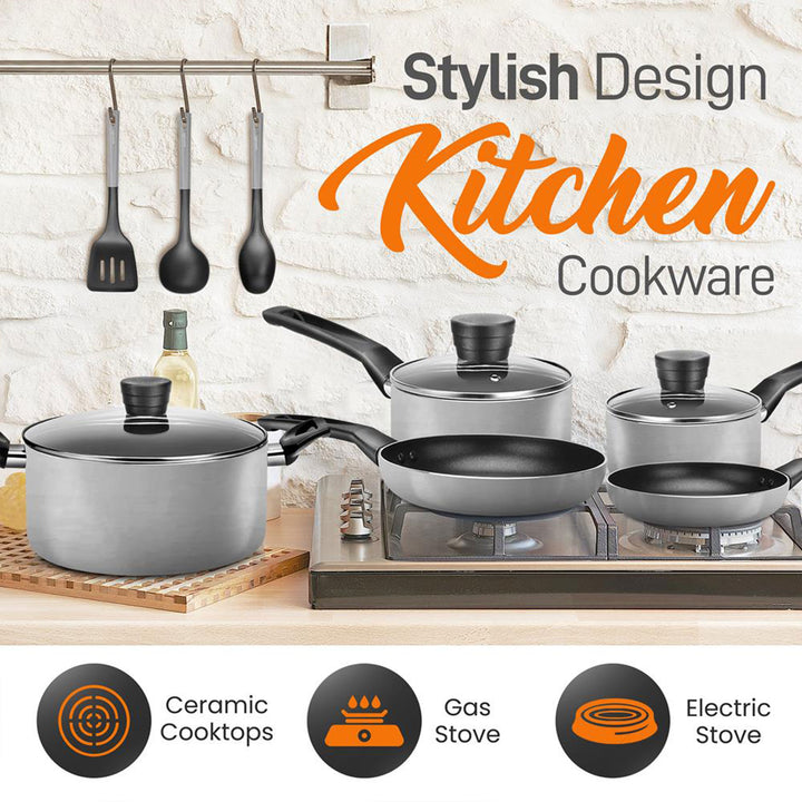 SereneLife 11 Pc Pots & Pans Non Stick Chef Kitchenware Cookware Set (Open Box) - VMInnovations