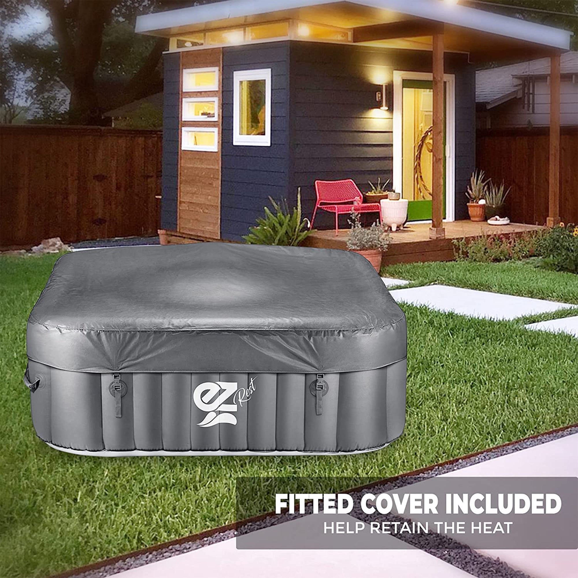 SereneLife Outdoor Portable 4 Person Inflatable Square Hot Tub with Bubble Jets - VMInnovations