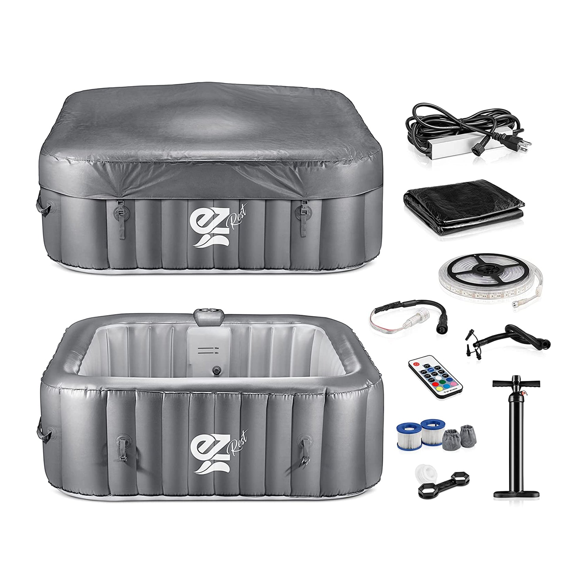 SereneLife Outdoor Portable 4 Person Inflatable Square Hot Tub with Bubble Jets - VMInnovations