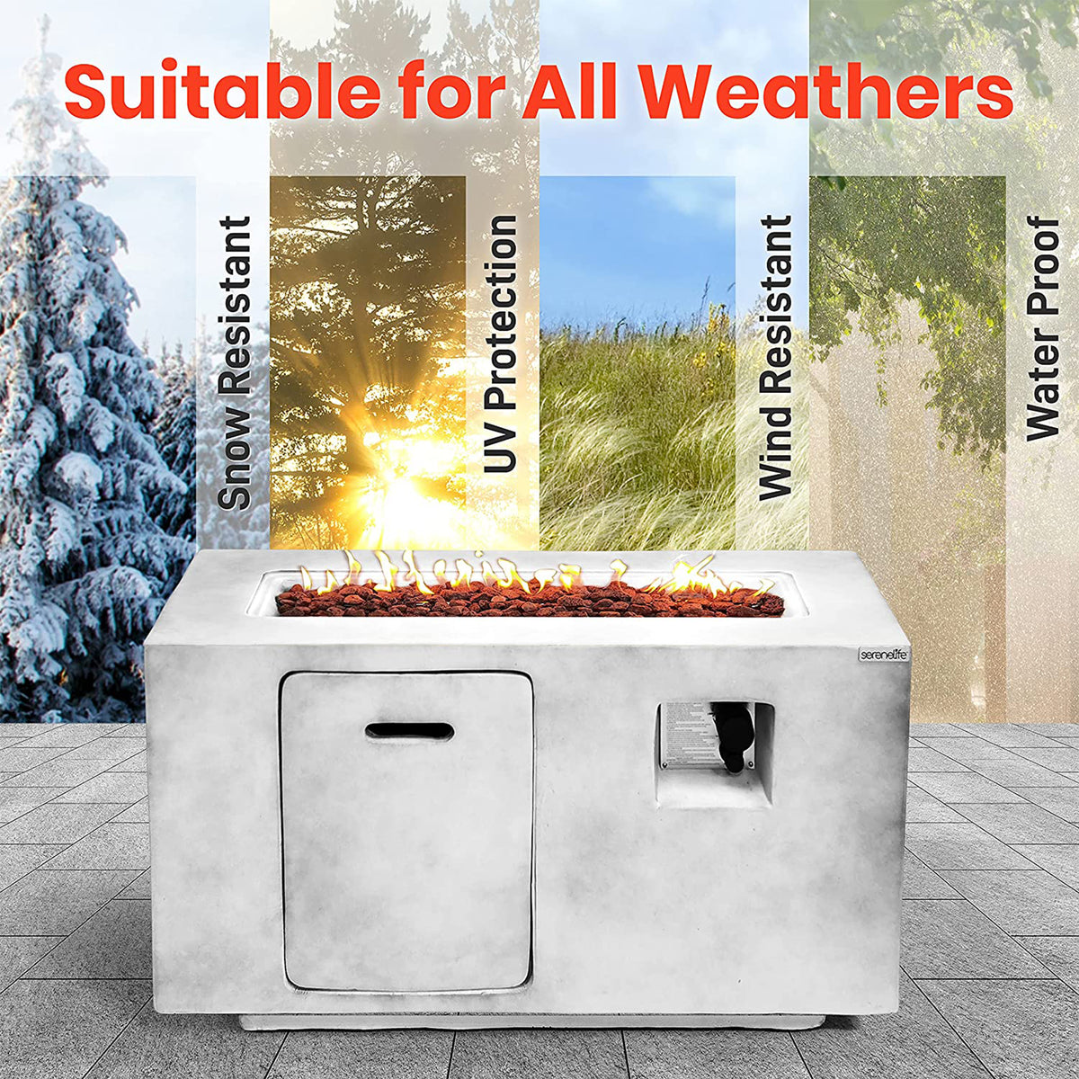 SereneLife Concrete Outdoor 50,000 BTU Propane Gas Ignition Patio Fire Pit Table