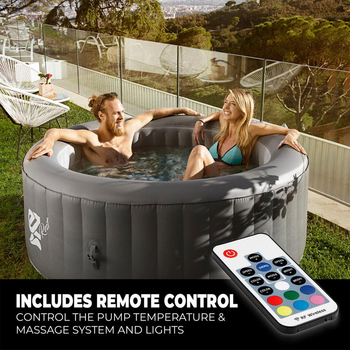 SereneLife 71 Inch Wide 25 Inch Tall 4 Person Inflatable Heated Pool w/ Remote