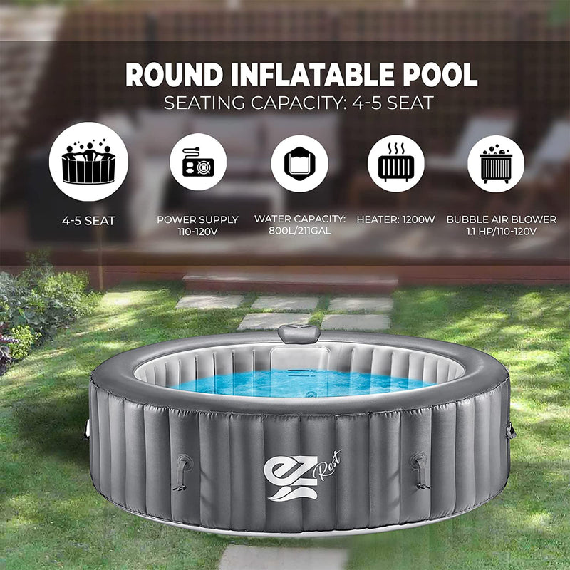 SereneLife Outdoor Portable 6 Person Inflatable Round Hot Tub Spa w/ Bubble Jets