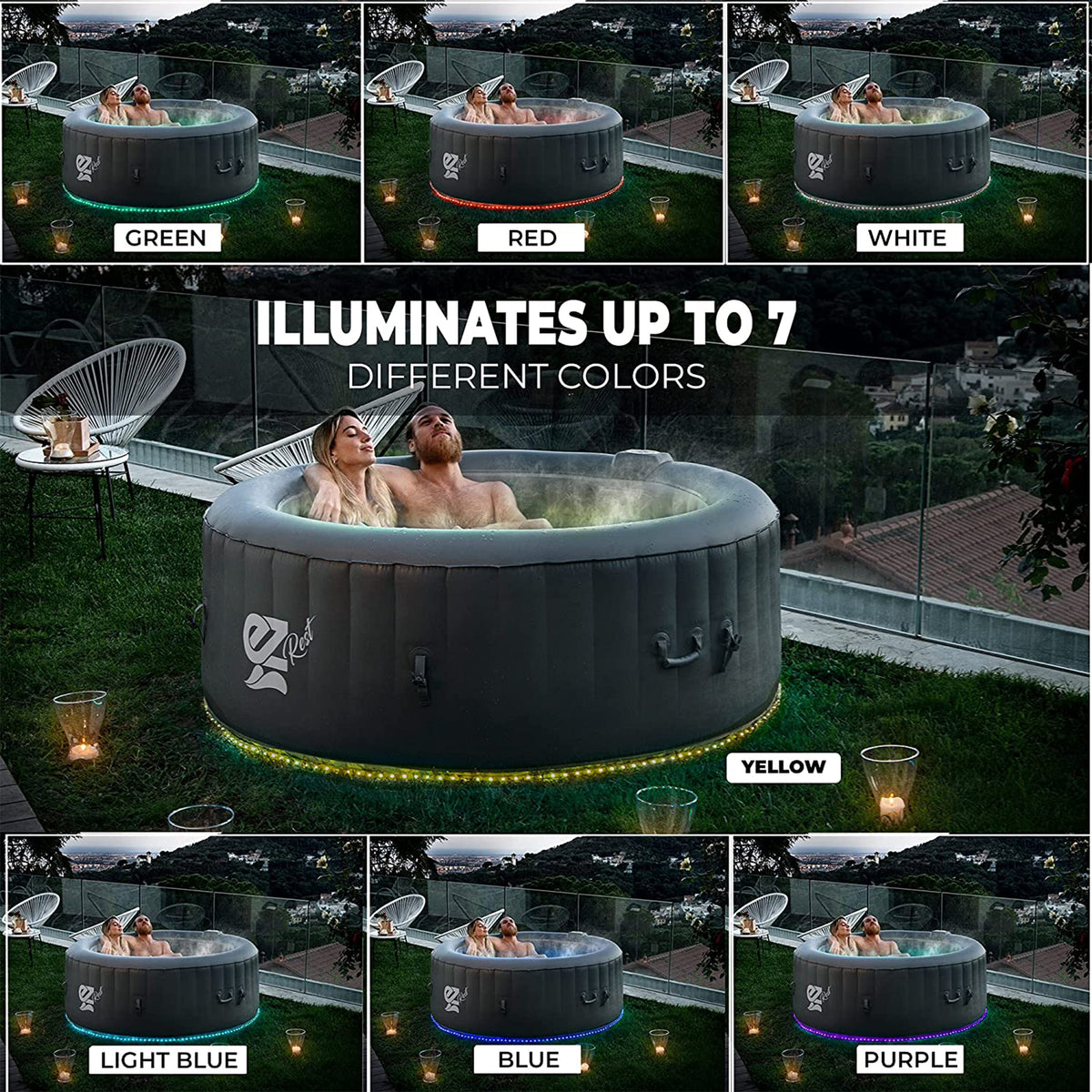 SereneLife Outdoor Portable 6 Person Inflatable Round Hot Tub Spa w/ Bubble Jets