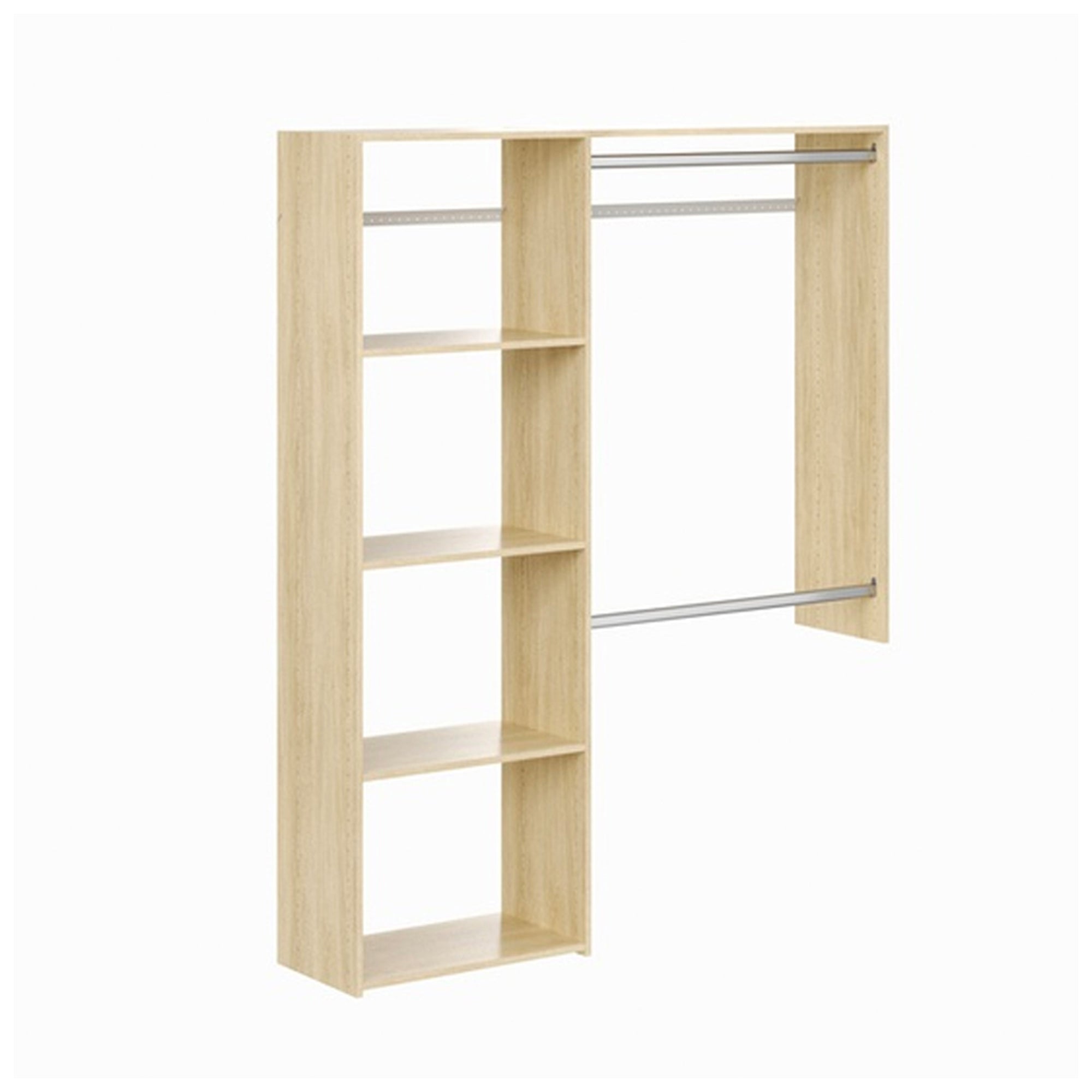 Easy Track L Shaped Walk In Closet Organizer w/ Shelves & Drawers, Honey Blonde - VMInnovations