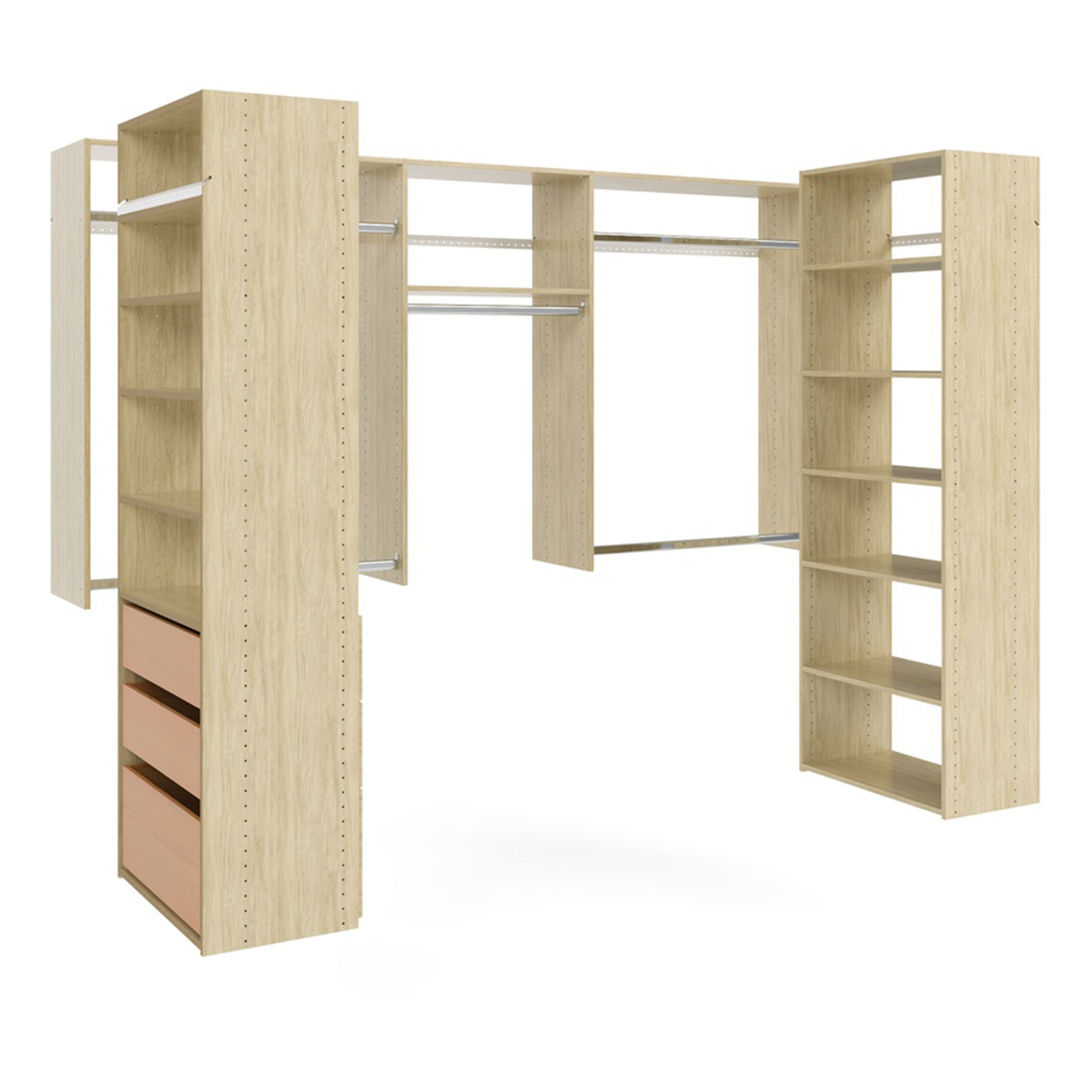 Easy Track U Shaped Walk In Closet Storage System Organizer Kit, Honey Blonde