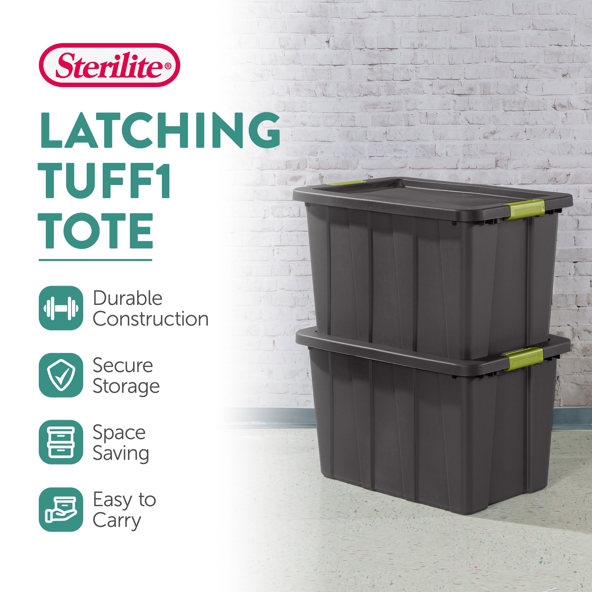Sterilite Tuff1 Latching 30 Gallon Storage Tote Container with Lid (12 Pack)