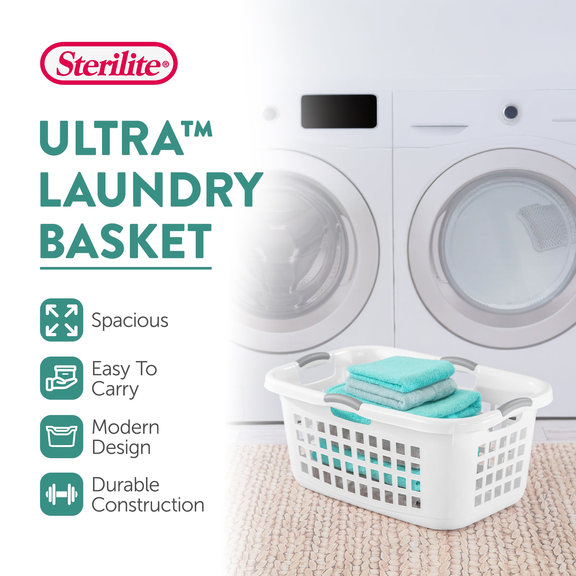 Sterilite Ultra 2 Bushel Plastic Stackable Laundry Basket Bin, White (12 Pack)