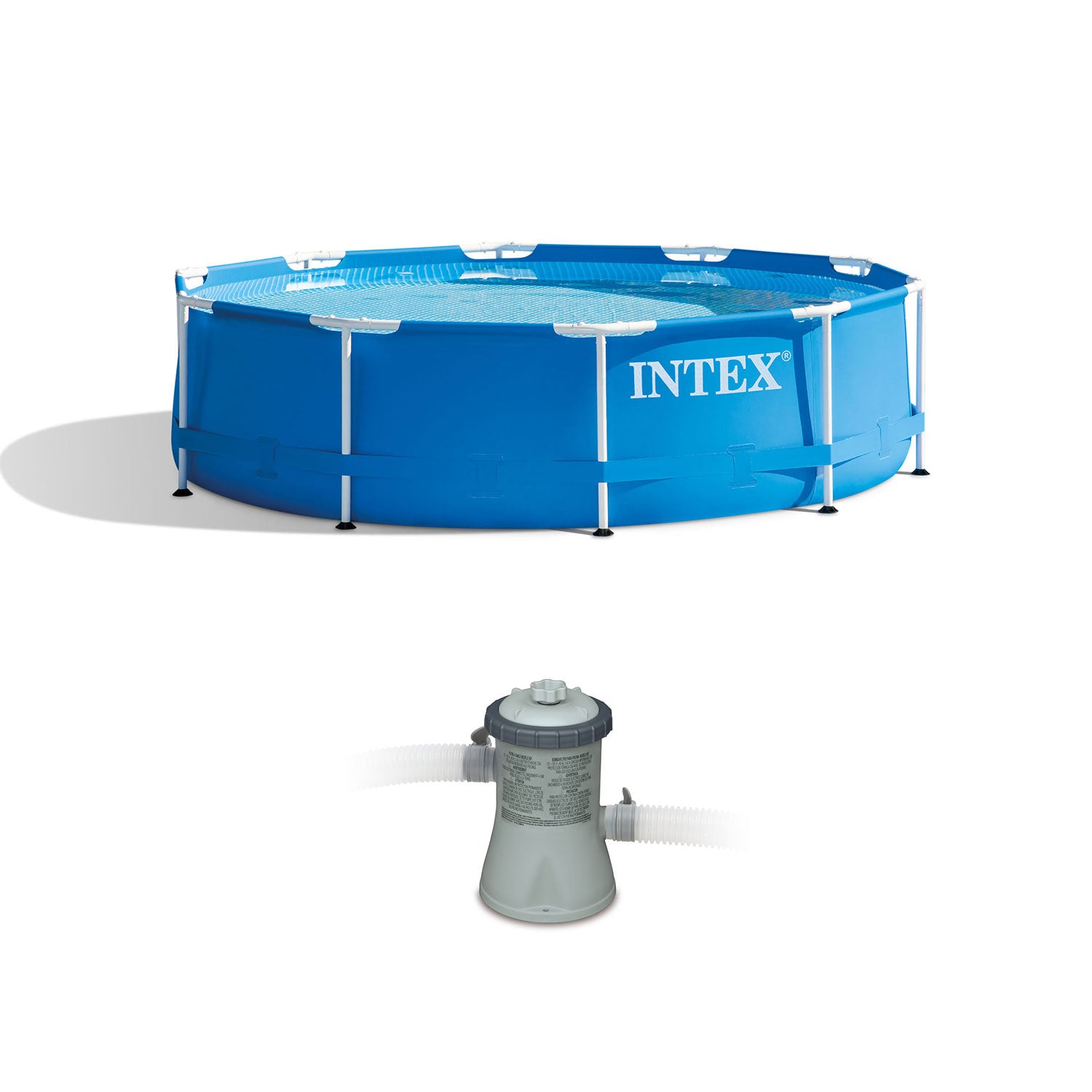 Intex 10 x 2.5 Foot Round Metal Frame Above Ground Pool + 330 GPH Filter Pump - VMInnovations