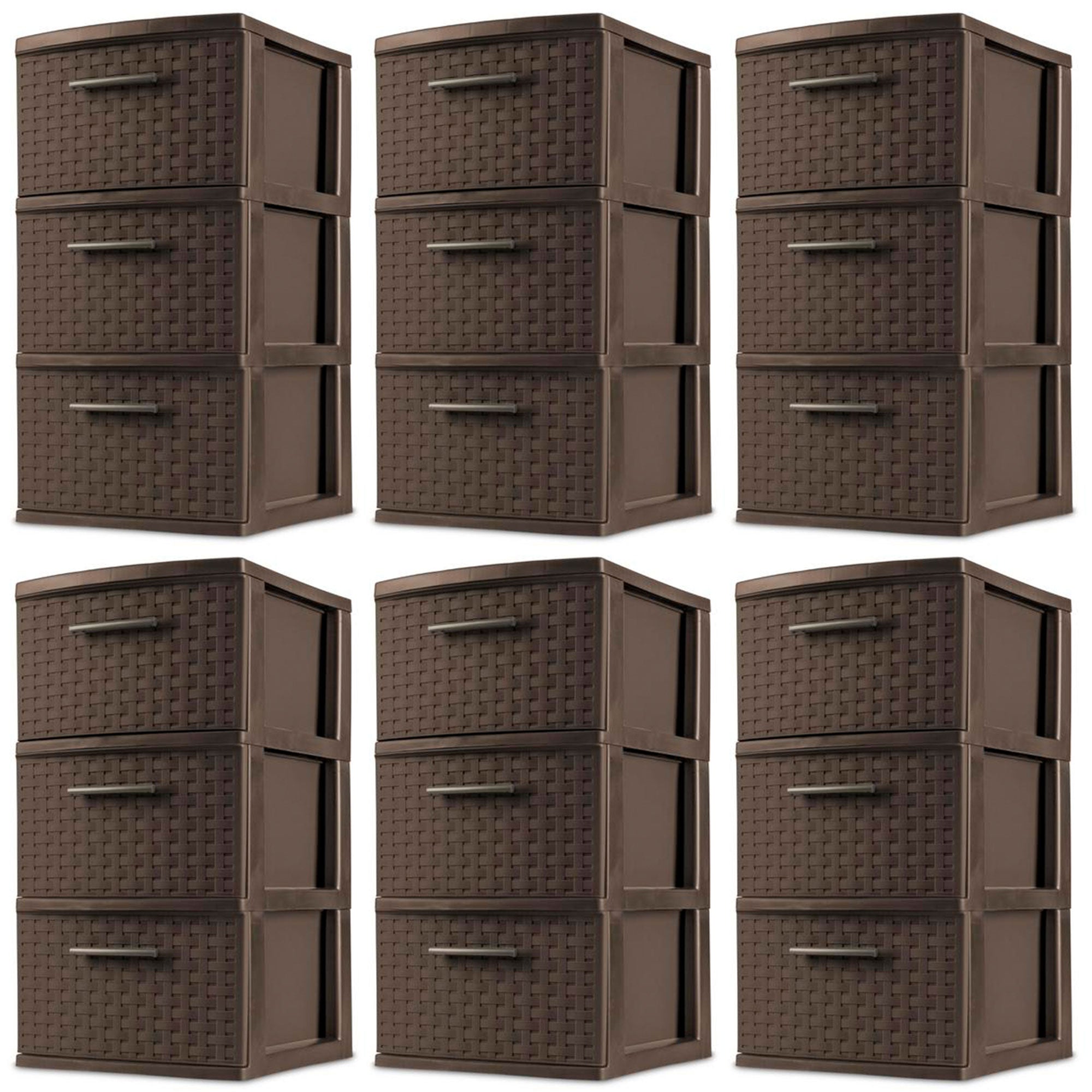 Sterilite 3 Drawer Decorative Plastic Weave Storage Tower, 6-Pack, Espresso - VMInnovations