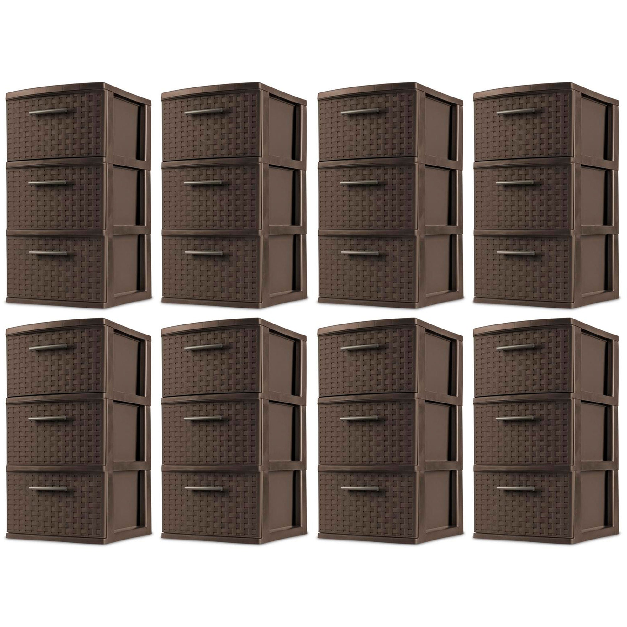 Sterilite 3 Drawer Decorative Plastic Weave Storage Tower, 8-Pack, Espresso