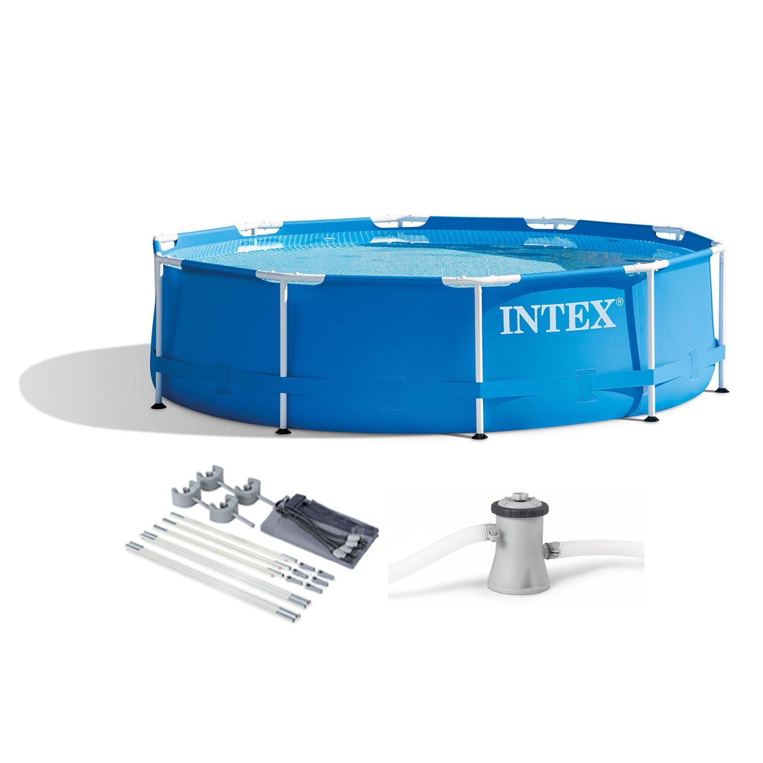 Intex 28201EH 10' x 30" Metal Frame Above Ground Swimming Pool Kit w/ Canopy - VMInnovations