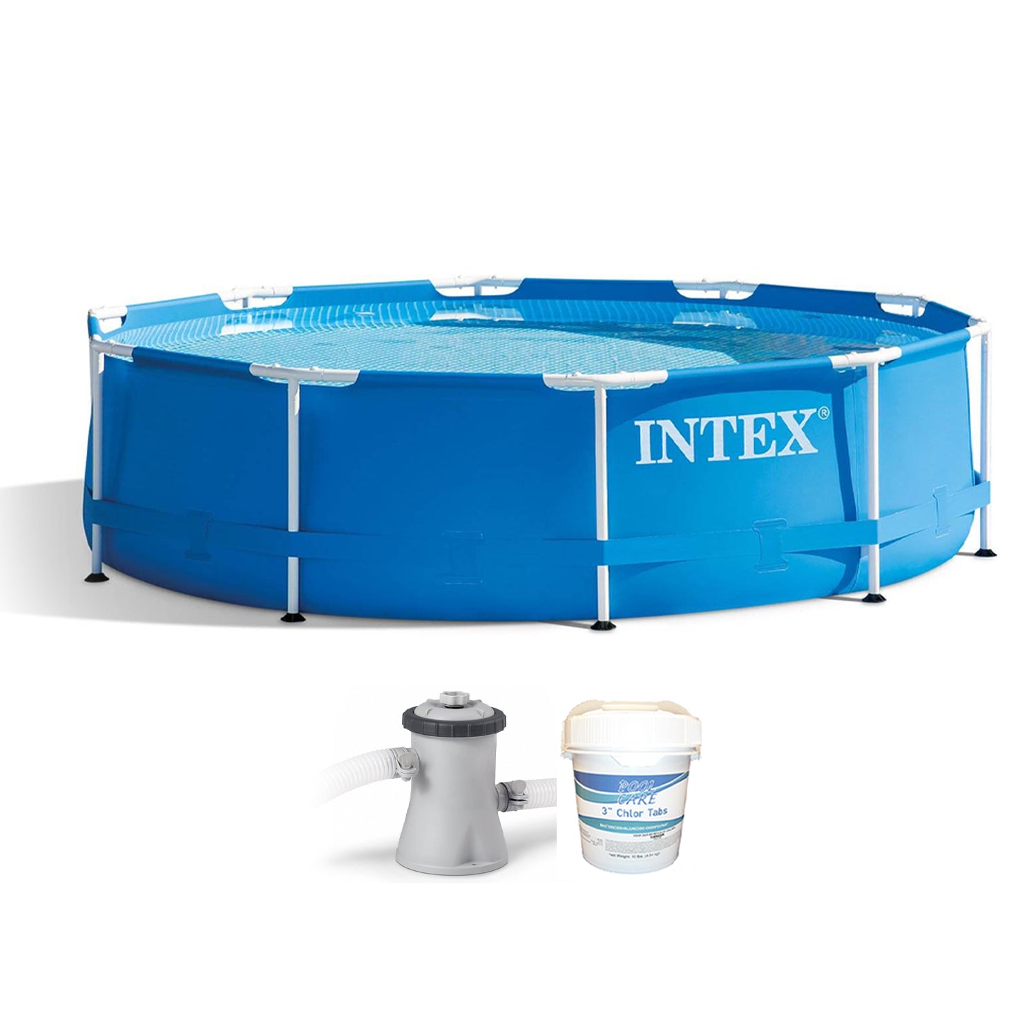 Intex 28201EH 10' x 30" Metal Frame Swimming Pool with Pump & 3in Chlorine Tabs - VMInnovations