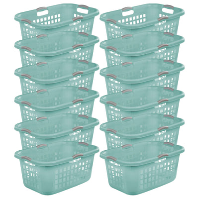 Sterilite Ultra 2 Bushel Plastic Stackable Laundry Basket Bin, Aqua (12 Pack)