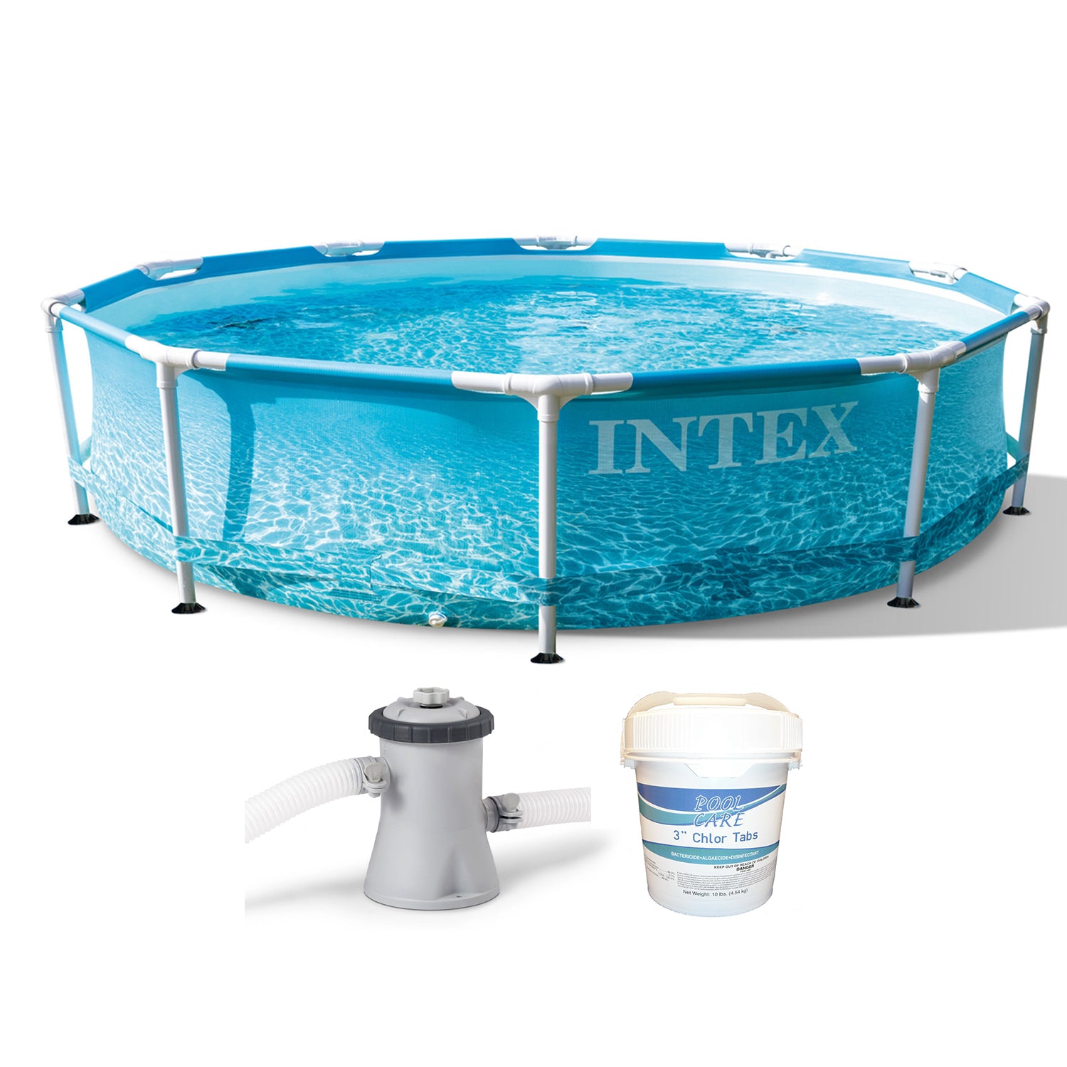 Intex 28207EH 10' x 30" Steel Metal Frame Beachside Swimming Pool Kit with Pump - VMInnovations