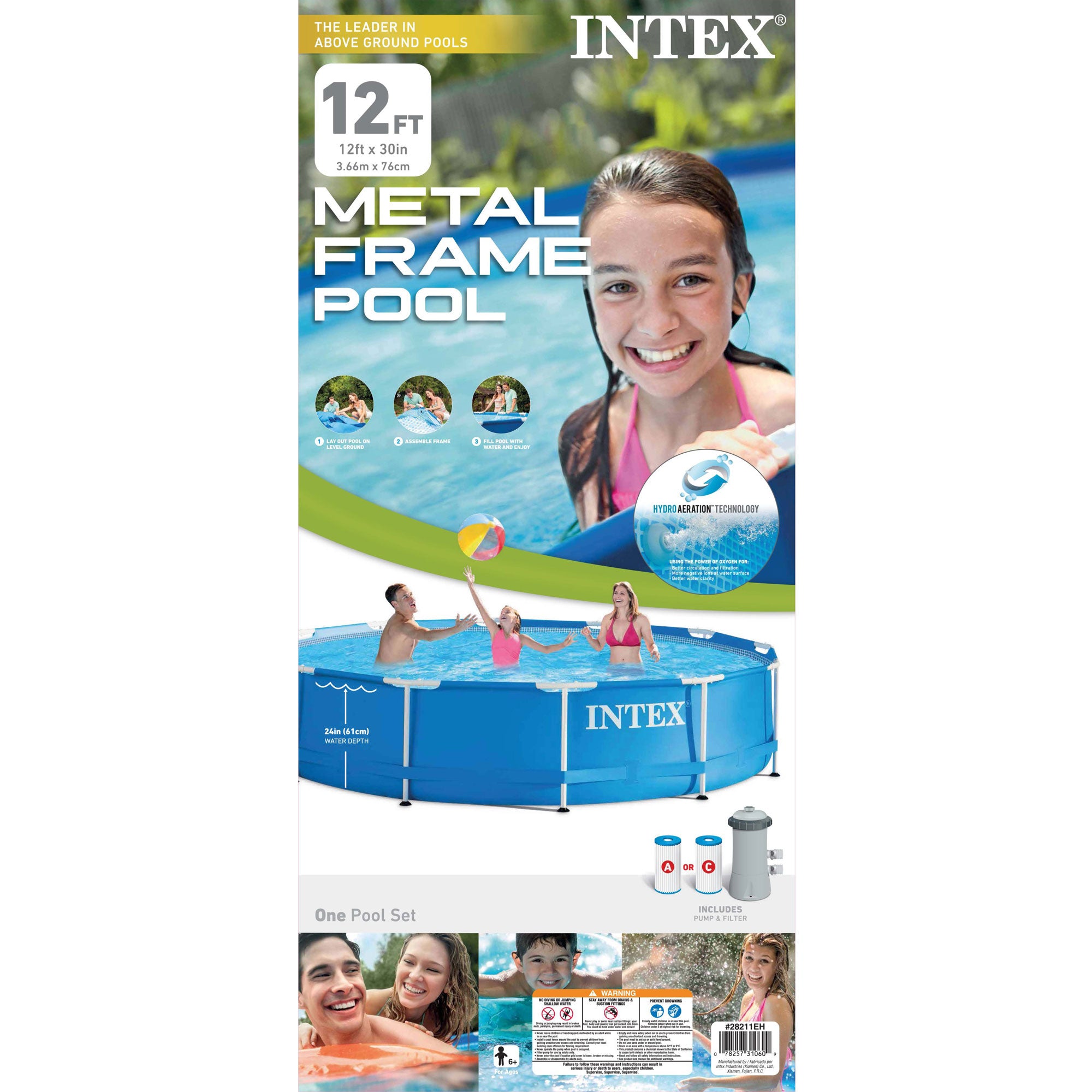INTEX 12'x30" Metal Frame Swimming Pool with Filter Pump & Pool Cover (2-Pack)