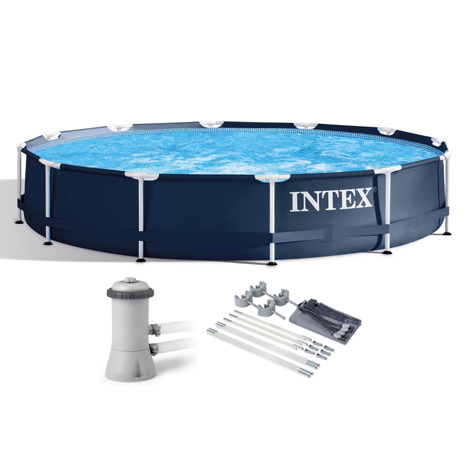 Intex 28211ST 12' x 30" Frame Round Above Ground Swimming Pool Kit with Canopy - VMInnovations