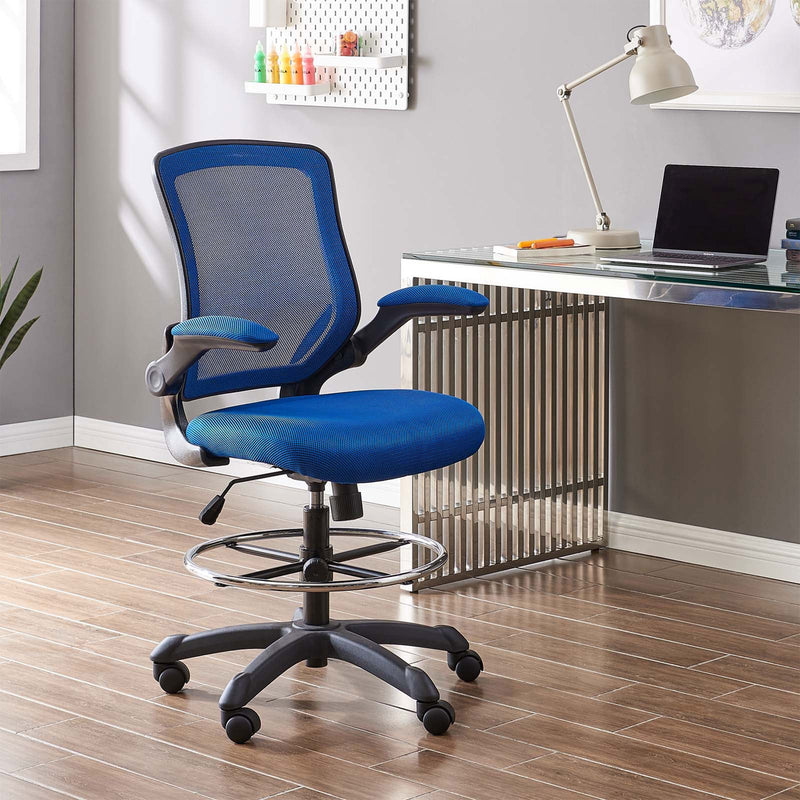 Modway Veer Mesh Drafting Chair, Adjustable from 21.5 to 29.5 Inches High, Blue