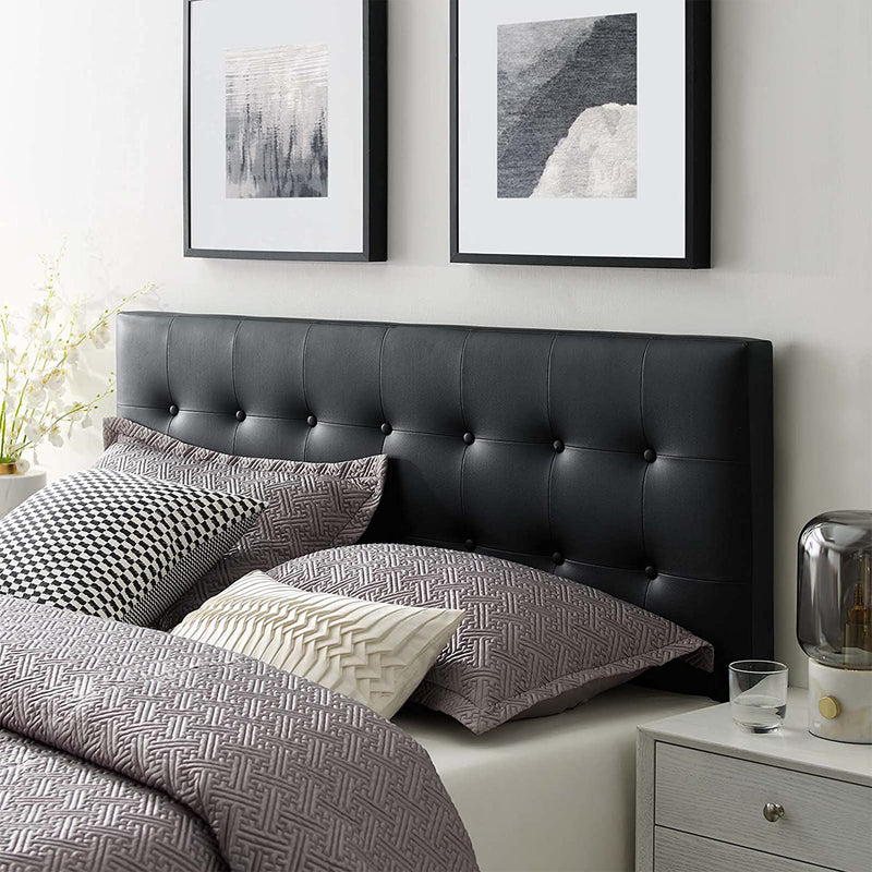 Modway Emily Adjustable Upholstered Tufted Faux Leather Headboard, Full, Black