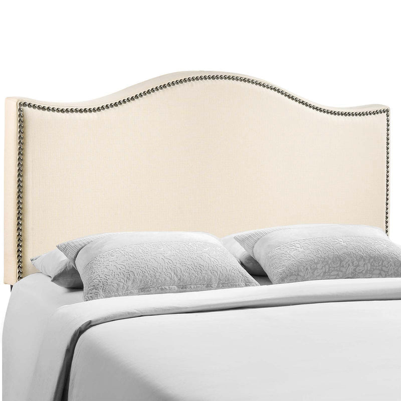 Modway Curl Nailhead Upholstered Adjustable Fabric Headboard, Queen Size, Ivory