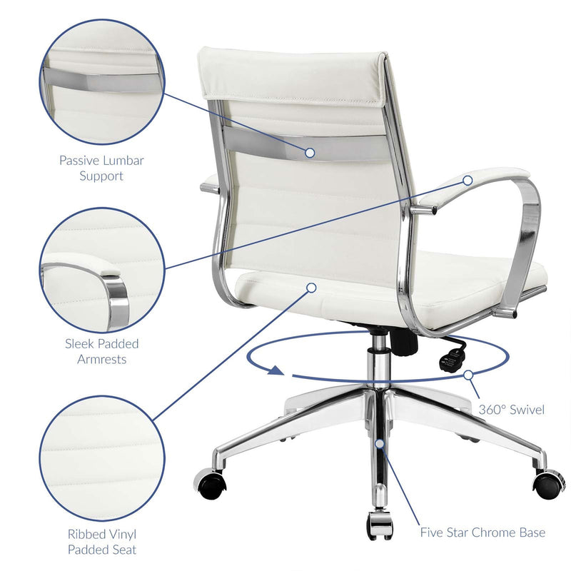 Modway Jive Mid Back Office Chair, Adjustable from 17.5 to 20 Inches High, White