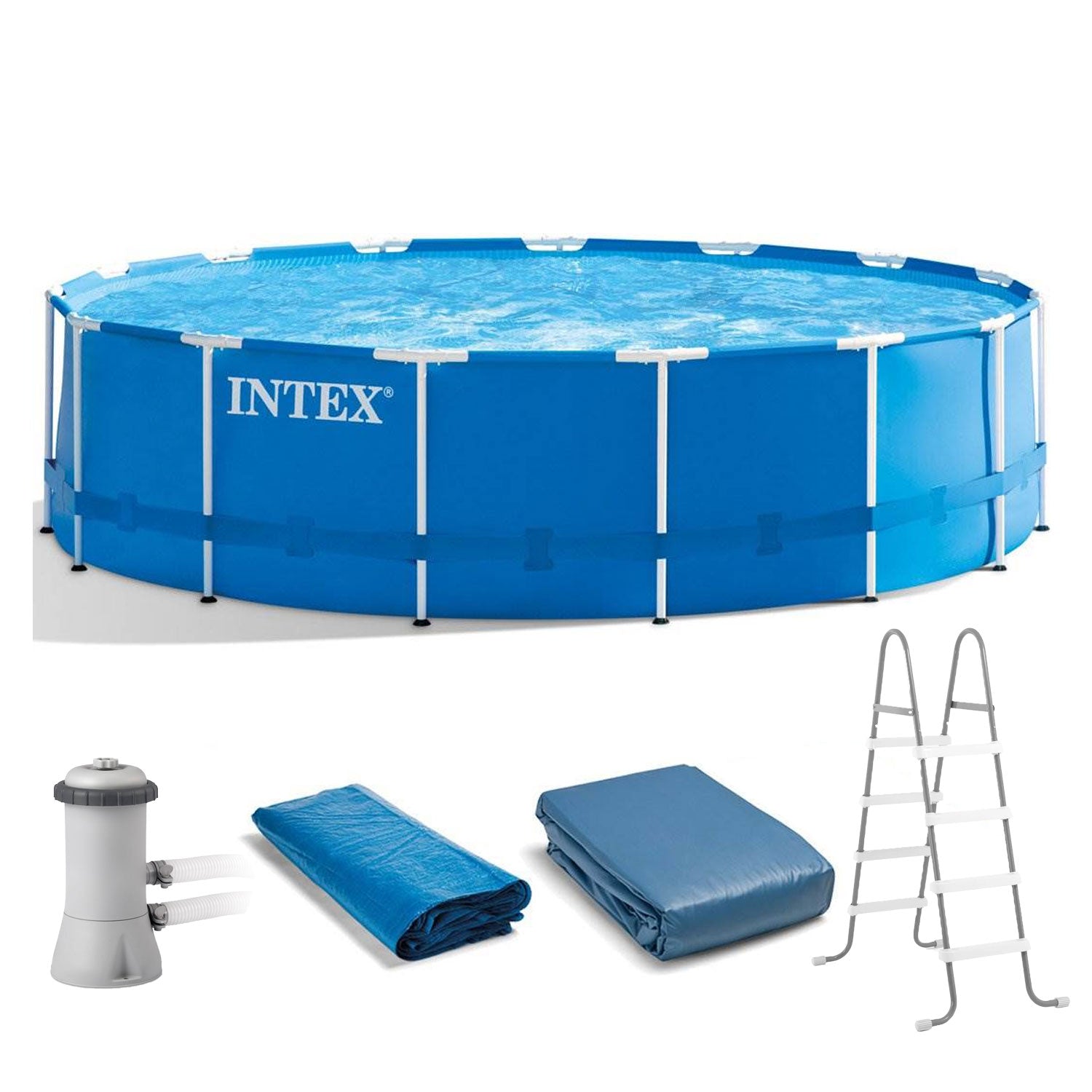 Intex 15' x 48" Metal Frame Swimming Pool Set w/ 1000 Pump | 28235EH (Used)