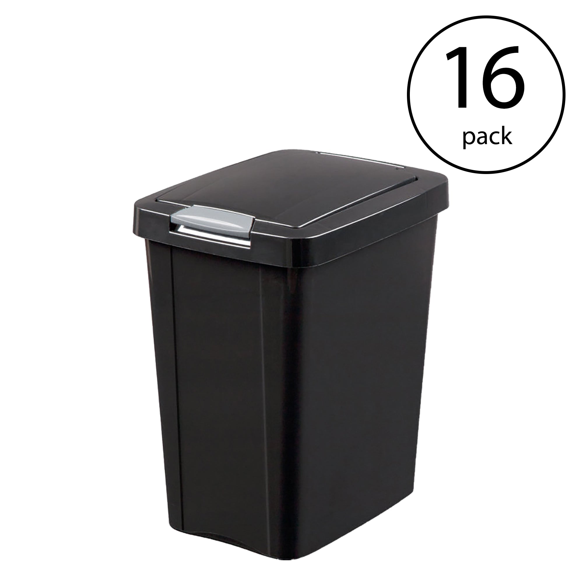 Sterilite 7.5 Gallon TouchTop Wastebasket with Titanium Latch, Black (16 Pack)