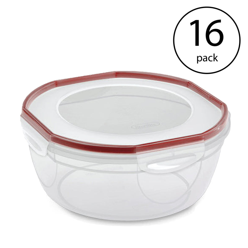 Sterilite Ultra Seal 4.7 Qt Plastic Food Storage Bowl Container w/ Lid (16 Pack)