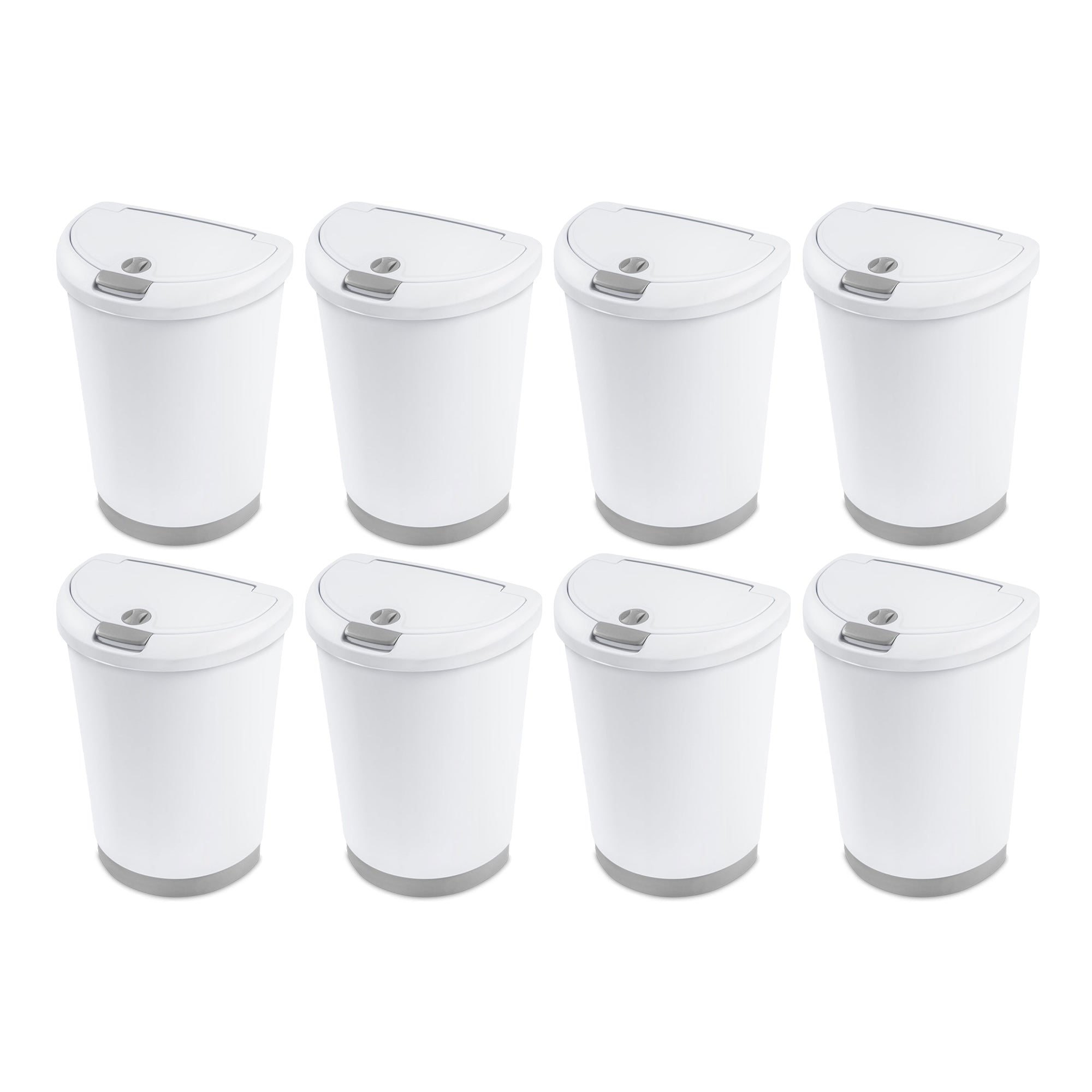 Sterilite 12.3 Gal TouchTop Wastebasket Trash Can w/ Locking Lid, White (8 Pack)