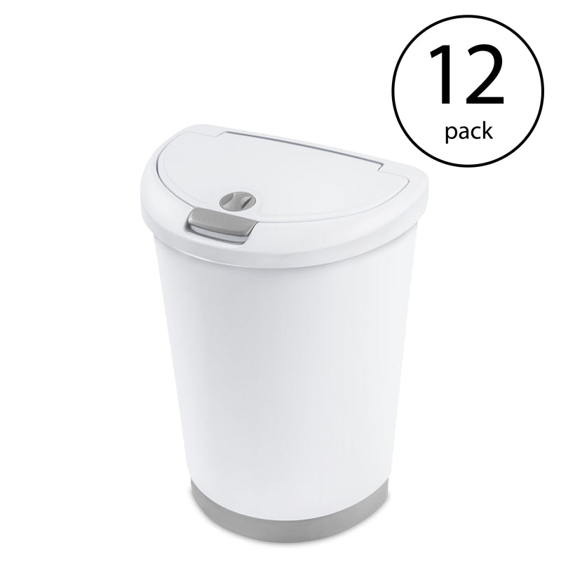 Sterilite 12.3Gal TouchTop Wastebasket Trash Can w/ Locking Lid, White (12 Pack)